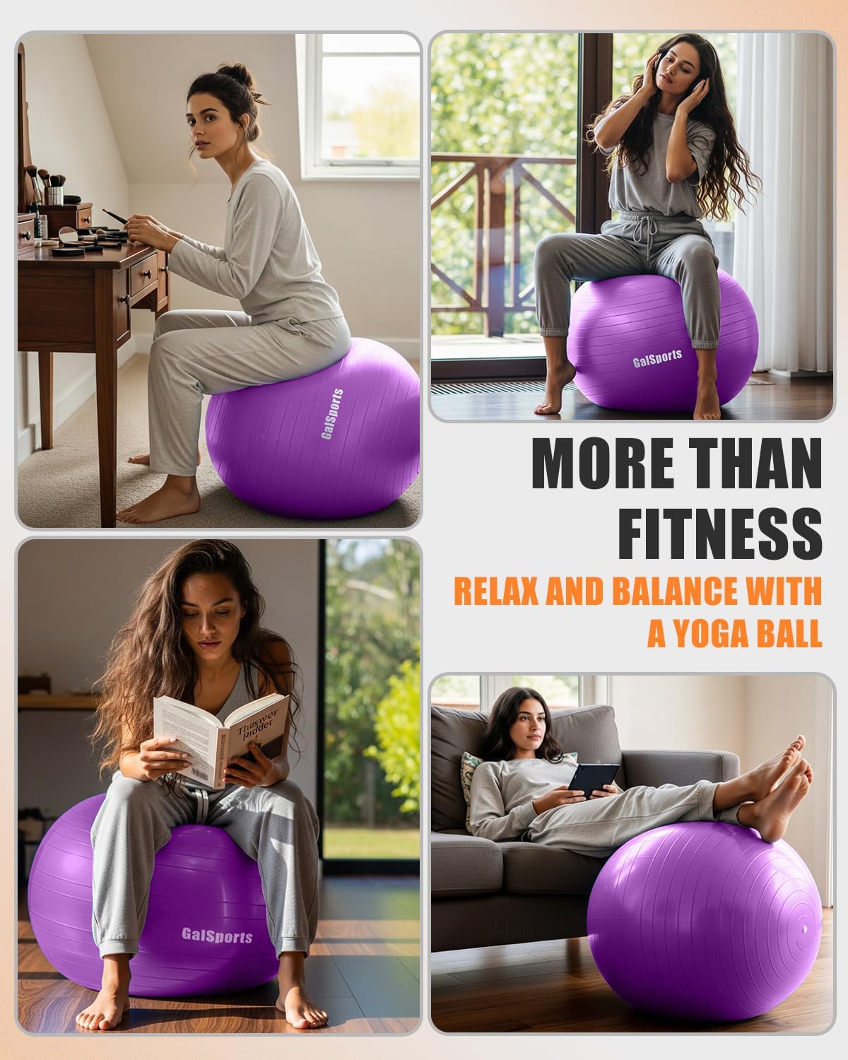 GalSports Anti-Burst Slip Resistant Stability Ball - Swiss Ball for Home Gym & Physical Therapy