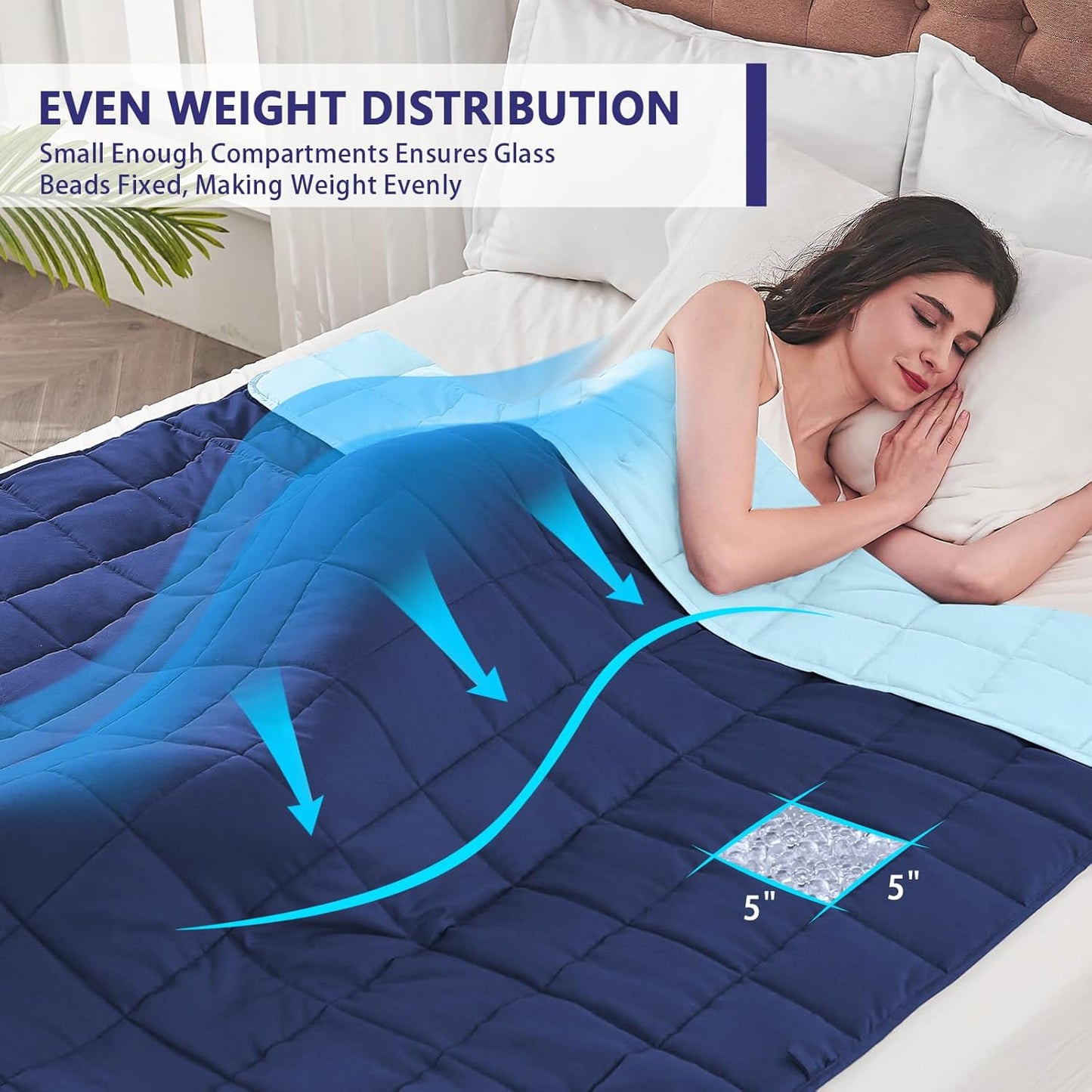 King Size Weighted Blanket for Adults (30 lbs, 80” x 87”, Navy & Blue) Cooling Heavy Blanket for Sleeping Perfect for 290-310 lbs, Breathable Blanket for Adults & Couple All Season, Machine Washable