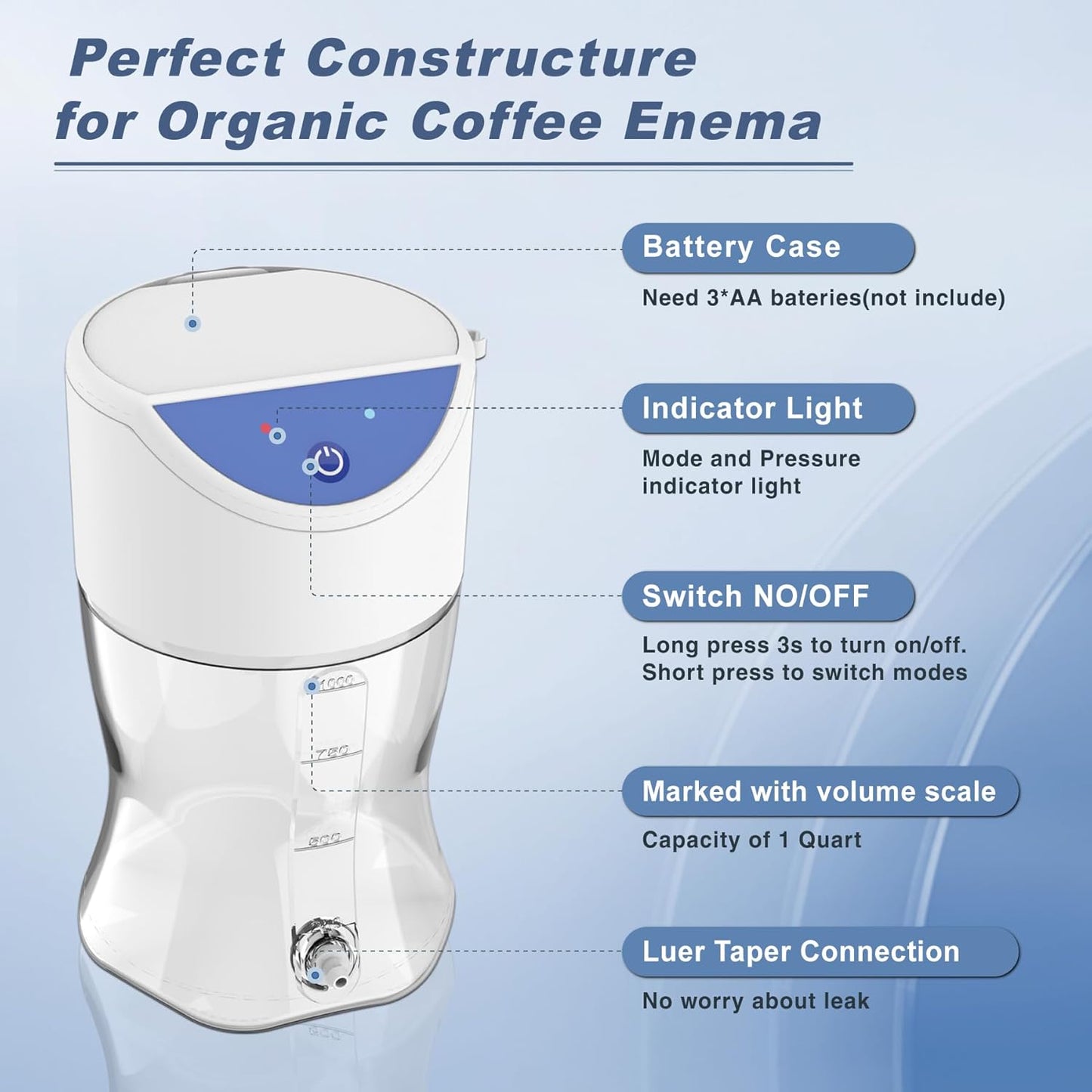Electric Enema Bottle Set, TopQuaFocus Colon Cleanse Enema Kit for Women and Men, Feminine Care Douches with 3.96ft Silicone Hose, Automatic Organic Home Coffee Colonic Cleansing Enemas-BPA Free