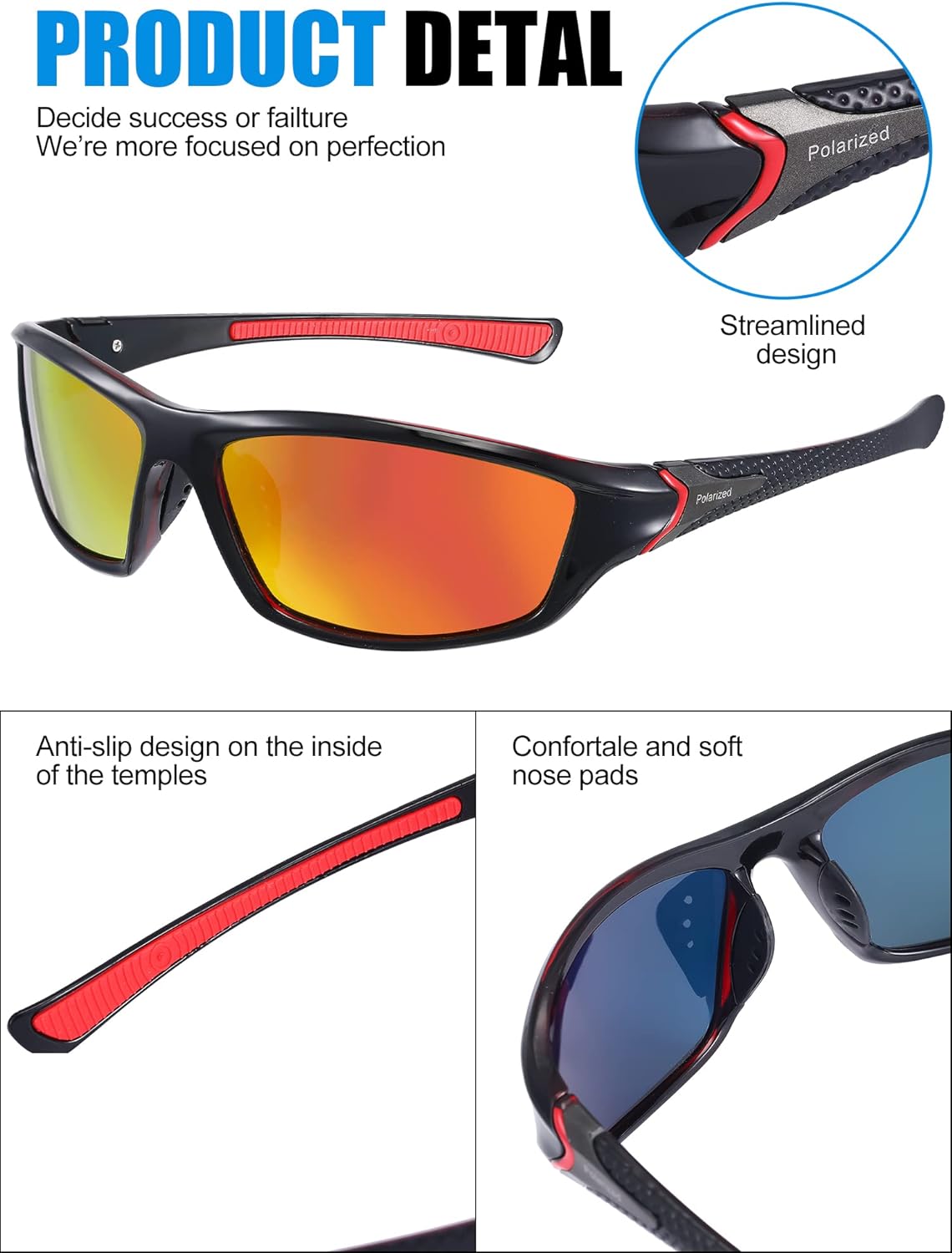 Frienda 6 Pack Polarized Sport Sunglasses for Men Multipack Fit over Glasses Pack Lot Set Men's Sport Fishing Eyeglasses