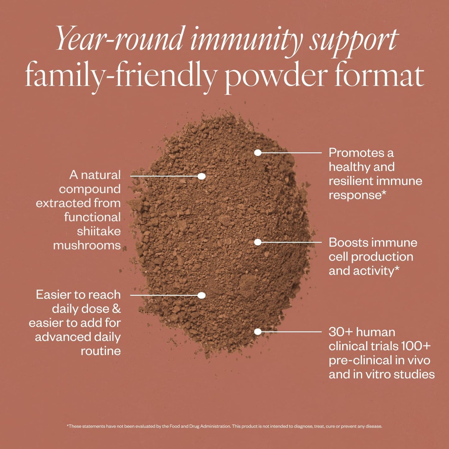 SHII AHCC Daily Immunity Powder, 2.1 Oz - Vegan, Gluten-Free Immune Support Supplement with AHCC, Easy-to-Mix Shiitake Mushroom Powder for Quick Absorption, Promotes Immune Response & Cellular Health