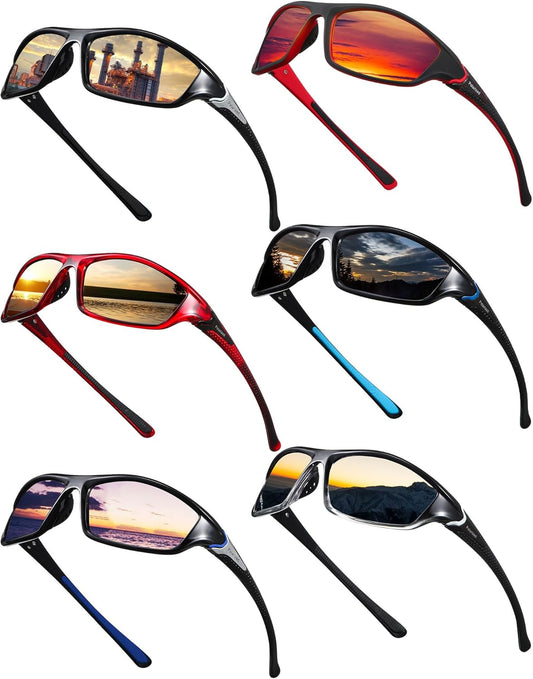 Frienda 6 Pack Polarized Sport Sunglasses for Men Multipack Fit over Glasses Pack Lot Set Men's Sport Fishing Eyeglasses