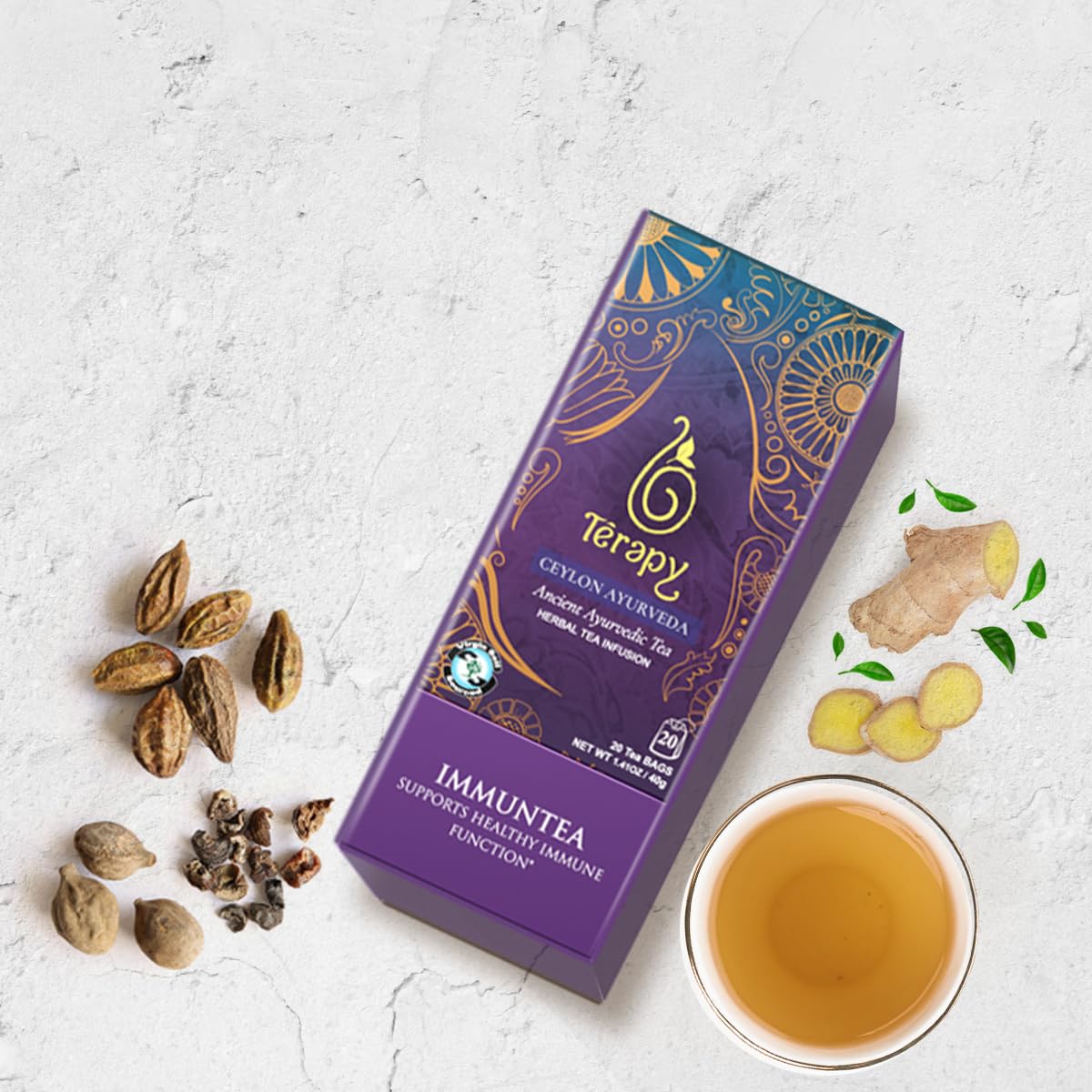 Térapy Ceylon ImmunTea Ayurvedic Tea | All Natural Herbal Ingredients | 20 Count Individually Wrapped Tea bags | Helps boost your immunity naturally