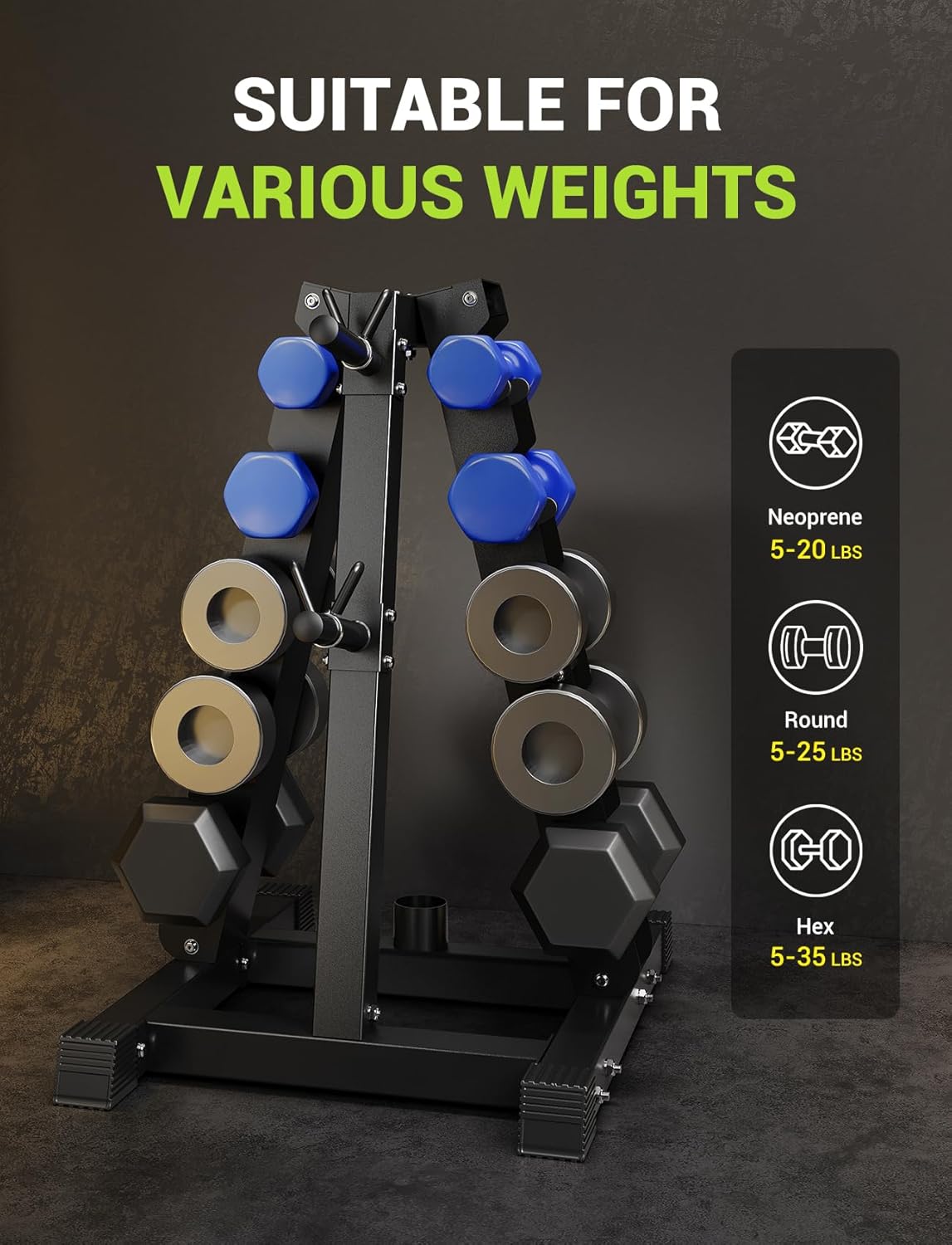 YOLEO Dumbbell Rack - 3 Tier & 5 Tier Compact Weight Rack for Dumbbell, Kettlebell, Barbell, Heavy Duty Weight Storage Organizer, Space-Saving Dumbbell Storage Stand Holder for Home Gym - 1100LBS Capacity (Rack Only)