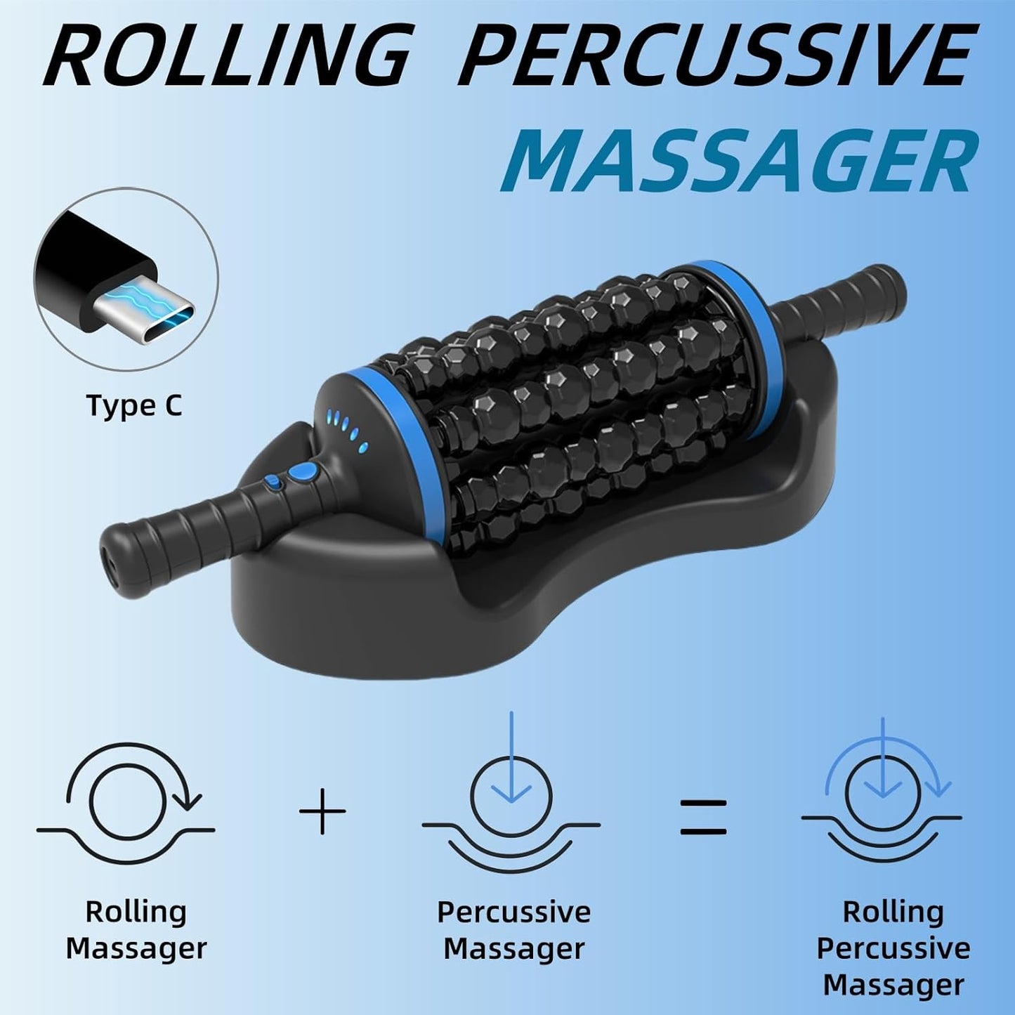 Rolling Percussive Massager – Massage with Auto-Lock for Pain Relief,Deep Tissue Relief & Muscle Relaxation, 5 Intensities, Cordless with Travel Case