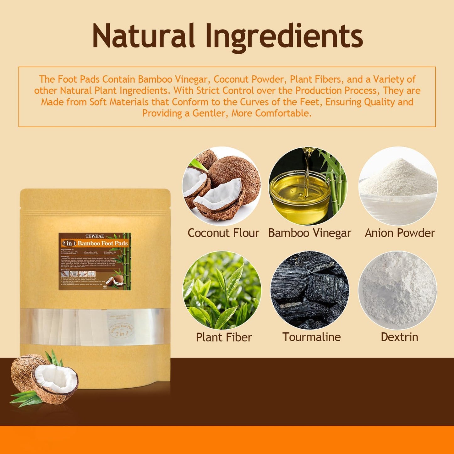 2 in 1 Foot Pads, 124 Pads Bamboo Vinegar Coconut Shell Powder Foot Pads with ''Stay in Place'' Bigger Adhesive Sheet