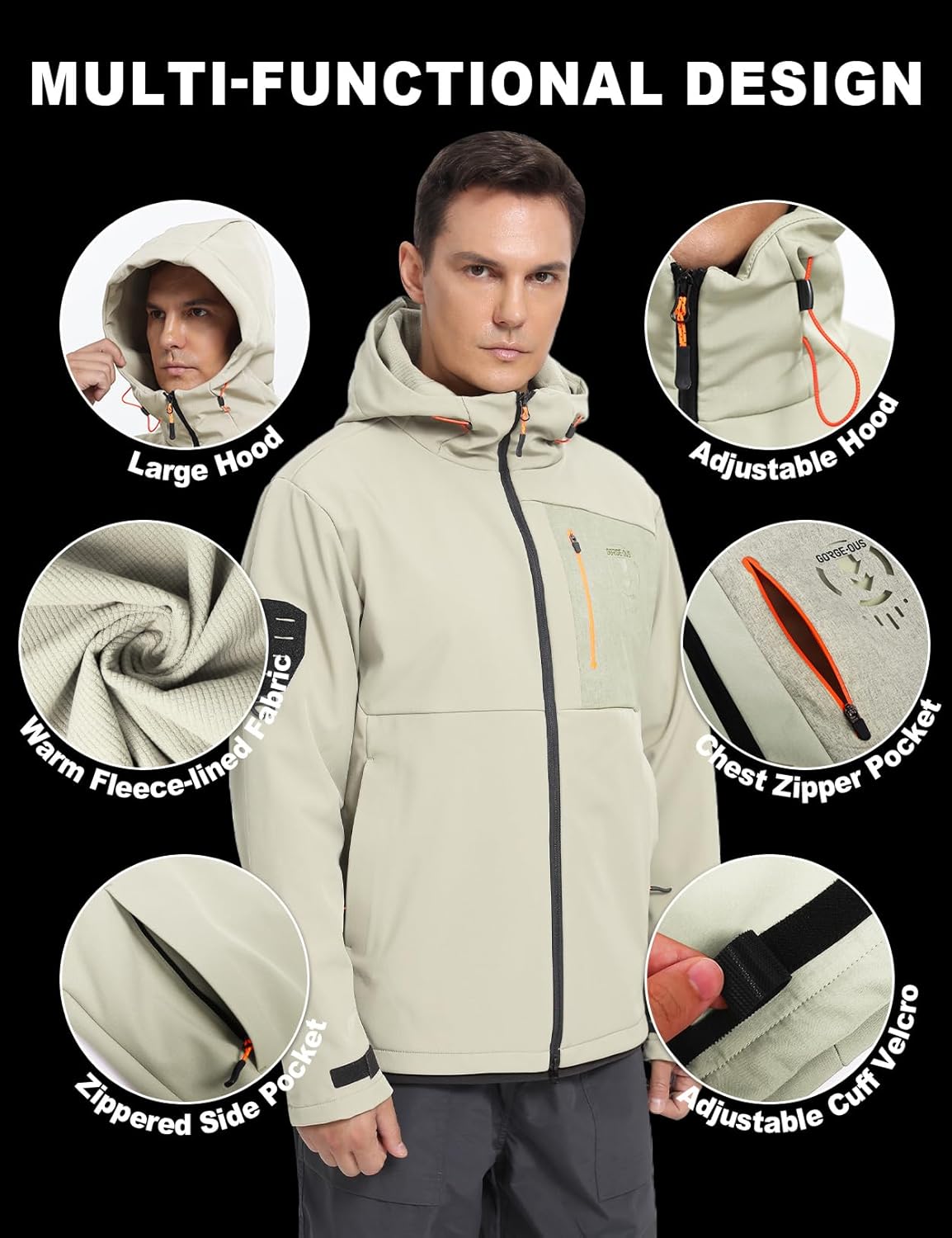 GEMYSE Men's Lightweight Rain Jacket Waterproof Raincoat Hooded Softshell Windbreaker for Outdoor Hiking Travel