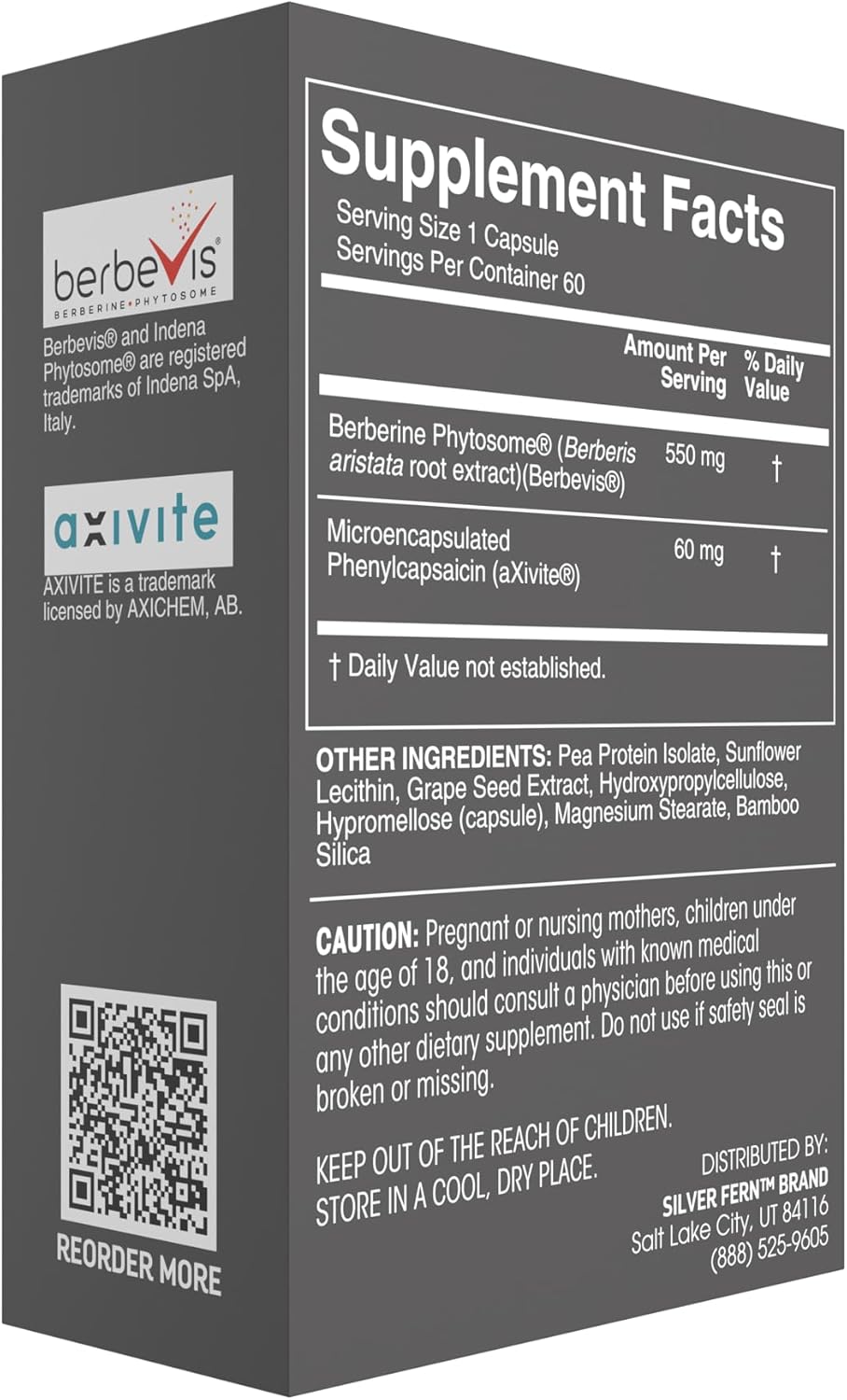 Silver Fern Brand Metabolism Supplement + Berberine Phytosome & aXivite – Supports Function & Wellness – 60 Capsules