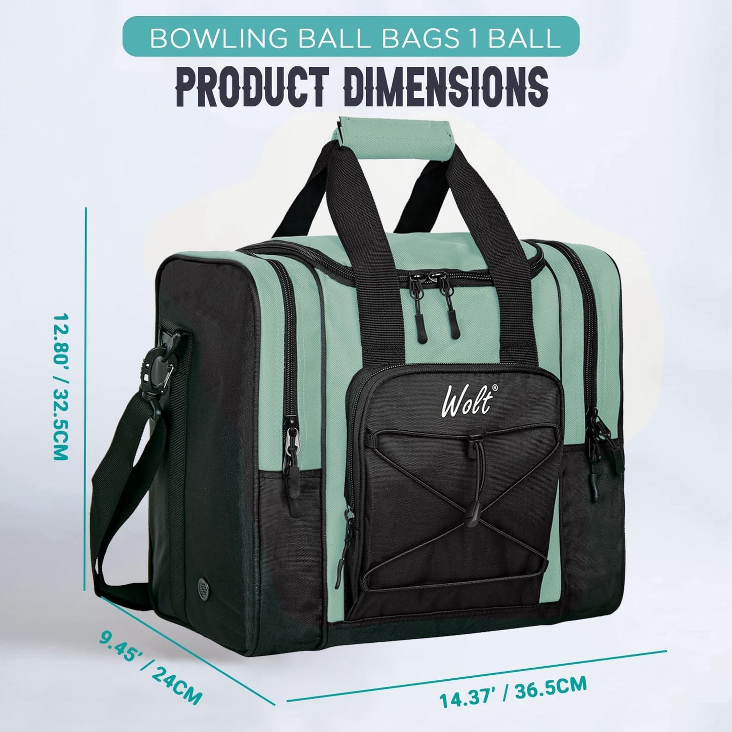 WOLT Bowling Ball Bag for Single Ball - Bowling Ball Tote Bag with Padded Ball Holder, 2 Pockets fit Bowling Shoes Up to Mens Size 14 and Accessories