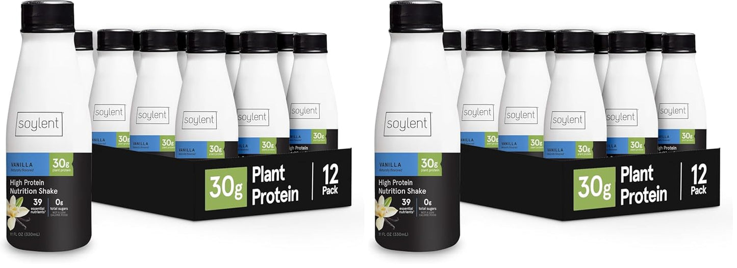 Soylent Vanilla High Protein Shake, 30g Complete Protein, Vegan, Dairy Free and 0g Sugar, Ready to Drink Protein Drinks, 11 Oz, 24 Pack
