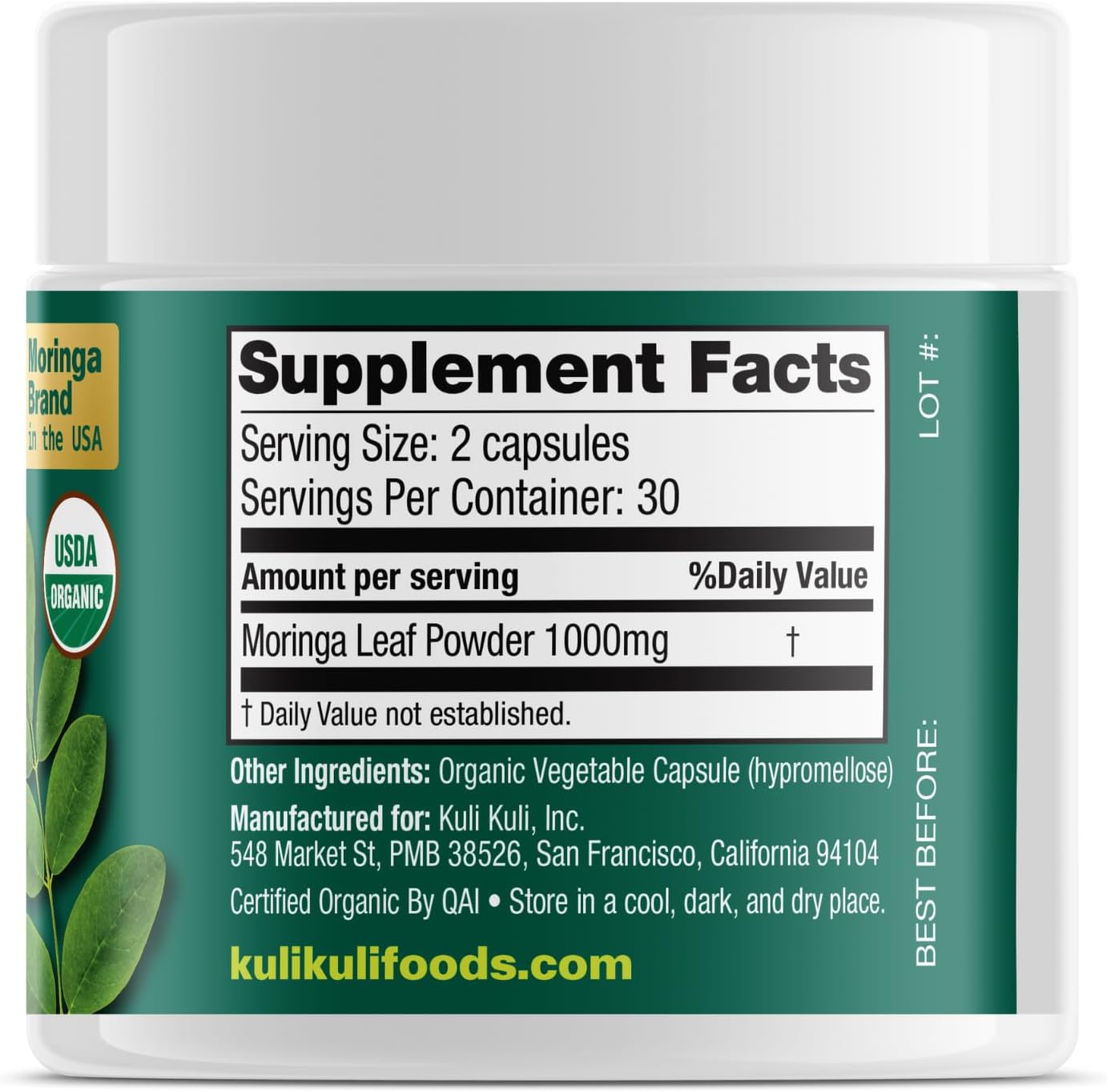 Kuli Kuli Organic Moringa Capsules [60 Count] - Premium Moringa Leaf Powder Capsules - Nutrient-Dense Superfood for Energy, Vitality, and Wellness