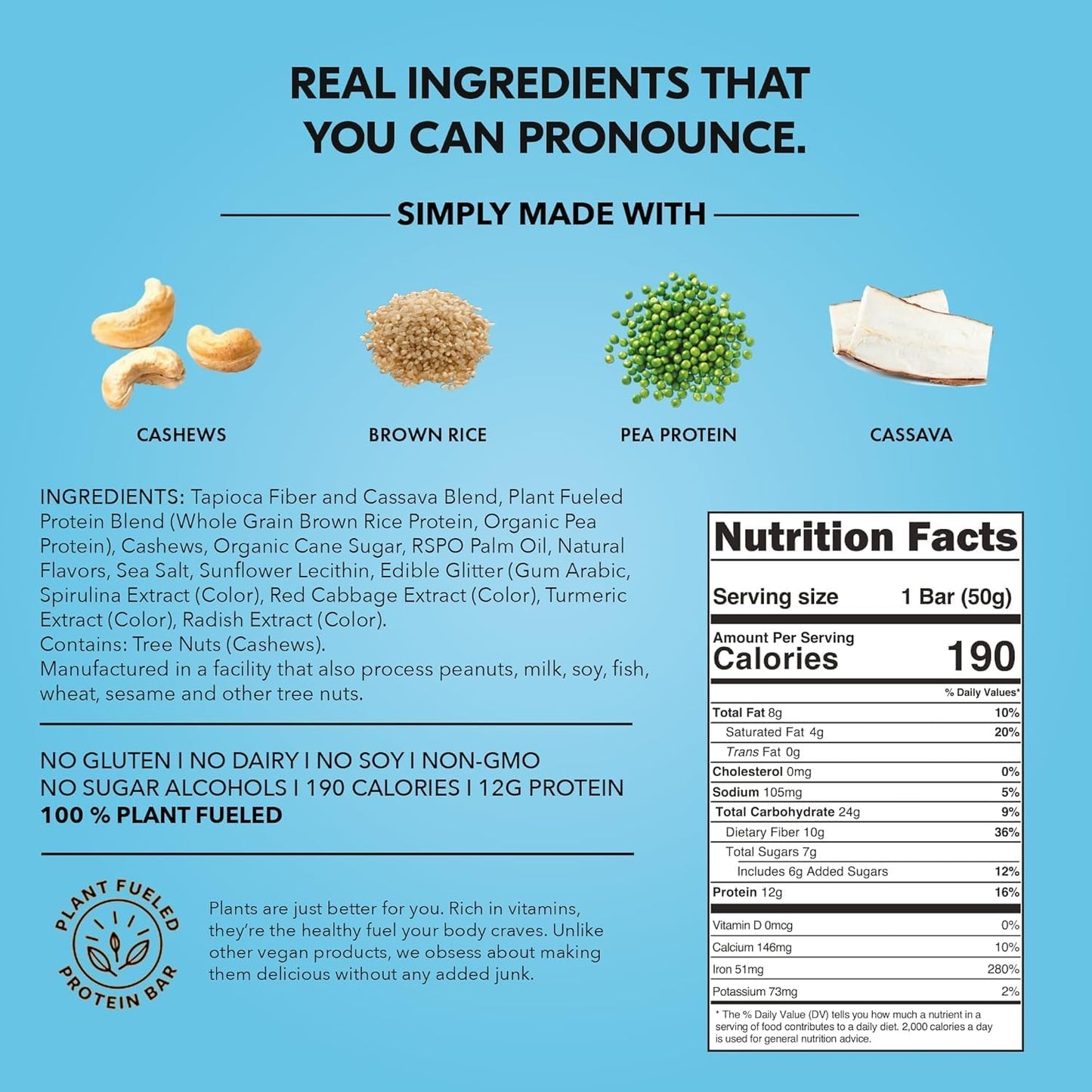 TRUBAR Vegan Protein Bar, Shake it Bake it Birthday Cake it, Gluten Free, Plant Based Protein, Dairy Free, Non GMO, Soy Free, No Sugar Alcohols, 12G Protein, 12G Fiber, 23G Carb, On the Go Snack Bars, 12 ct