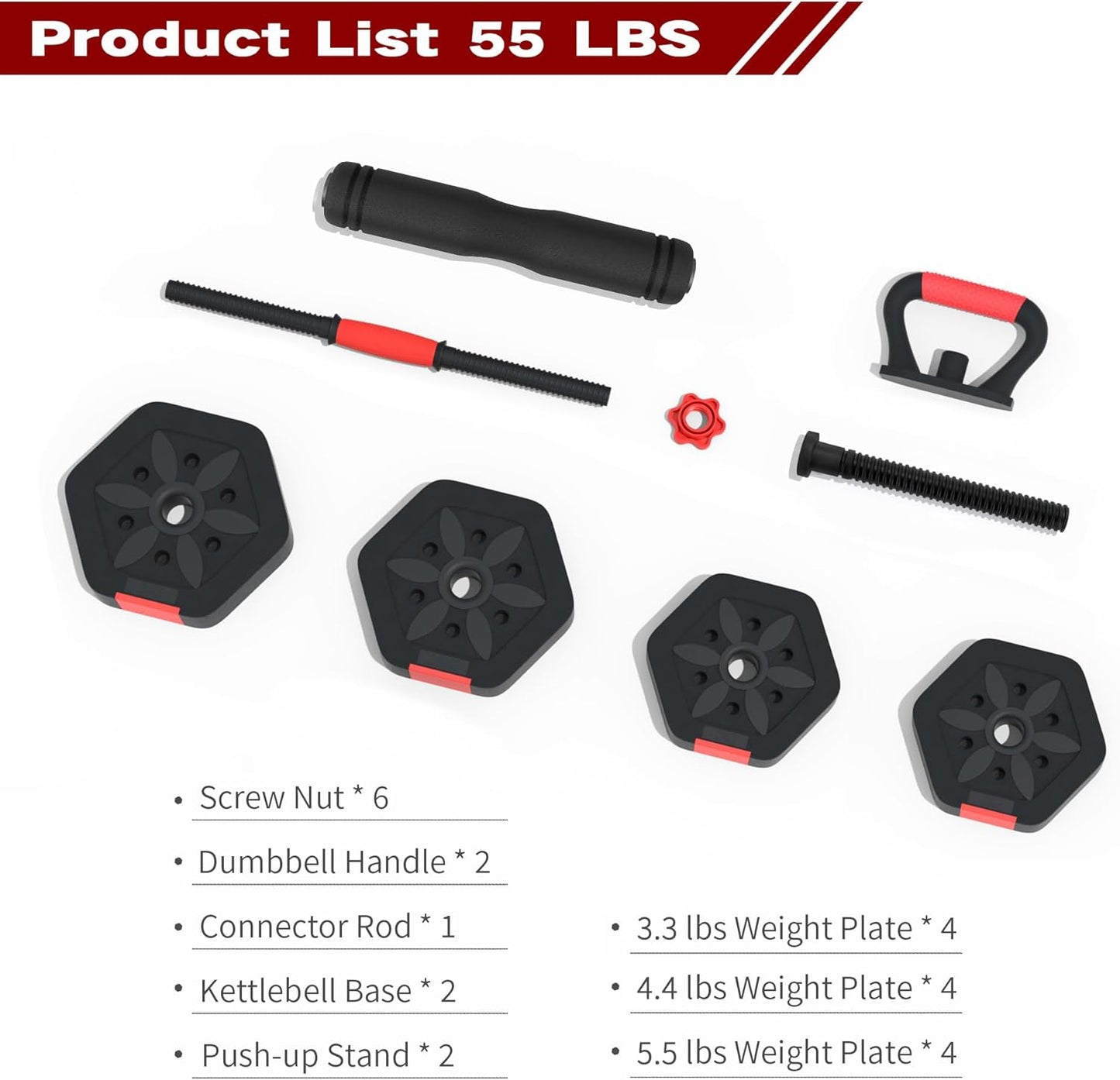 VIVITORY Dumbbell Sets Adjustable Weights, Free Weights with Connector, Non-Rolling Adjustable Dumbbell Set, Barbell for Home Gym, Hexagon, Cement Mixture