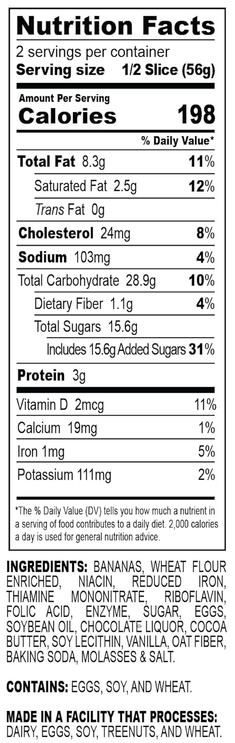 Nadel - NATURALLY DELICIOUS BANANA CHOCOLATE CHIP CAKE SLICES (4 Pack) Sweet Breads & Cakes, Back to School lunch snack, breakfast bar