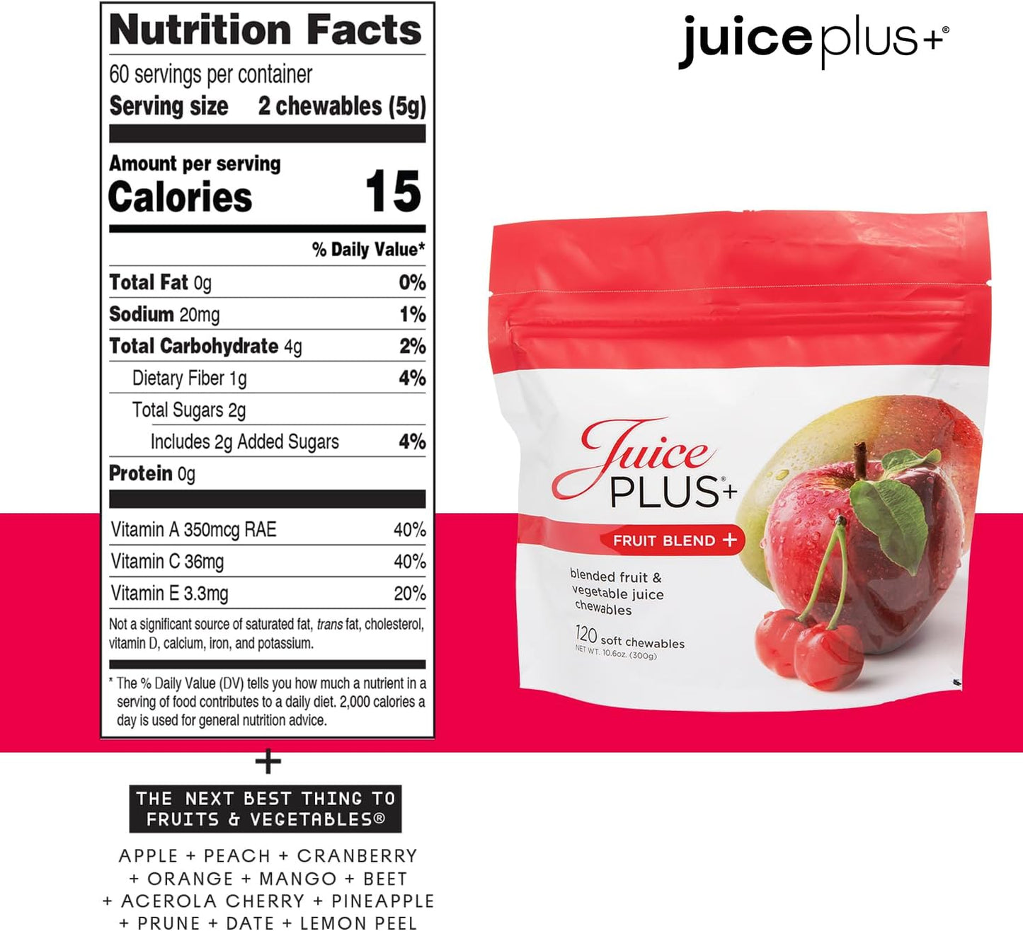 Juice Plus+ Fruit, Vegetable & Berry Blend Soft Chews (Chewables) - 30 Plant-Based Ingredients! Vegan Gummies for Kids & Adults - Gluten-Free, Non-GMO - Prepacked 3 Pouches - 30 Adult Servings Each