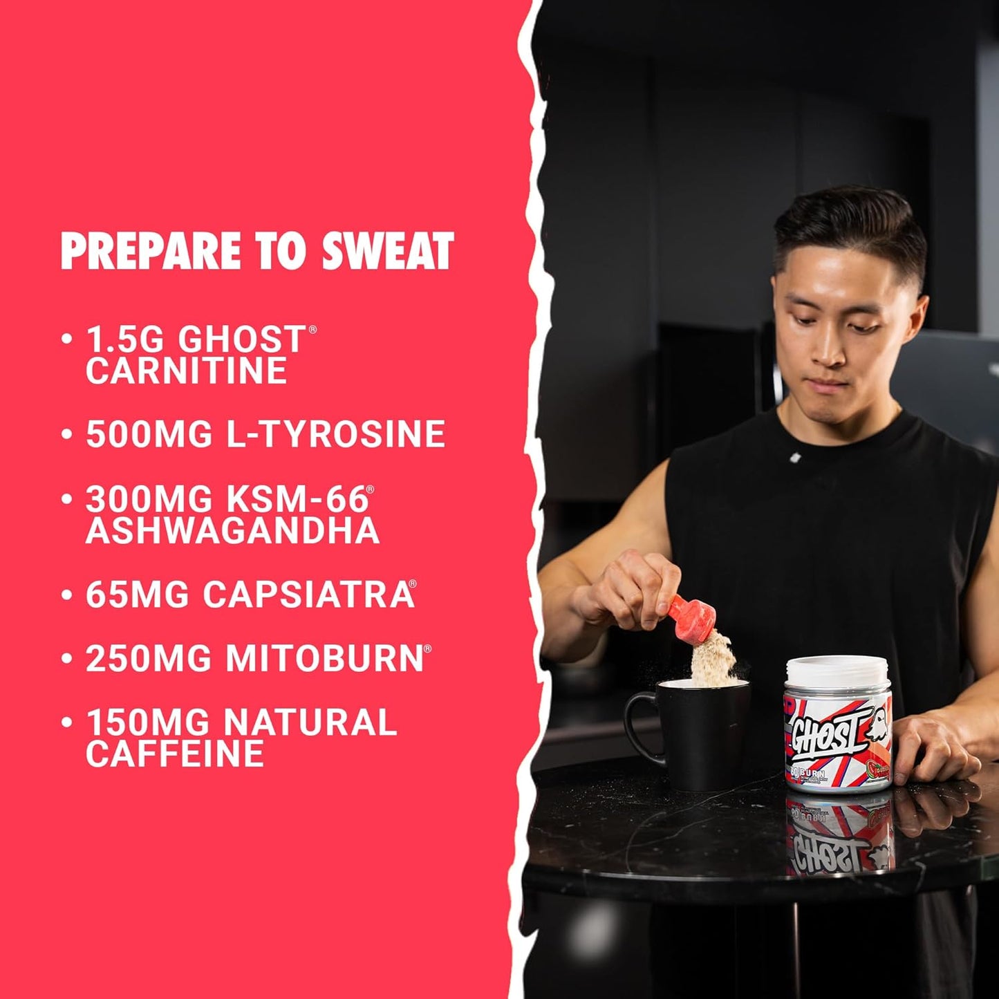 GHOST Burn Weight Management Powder, Guava Berry (60 Servings) - Metabolism & Energy Support Supplement for Men & Women - Natural Caffeine, L-Carnitine & L-Tyrosine - Gluten, Soy & Sugar-Free, Vegan