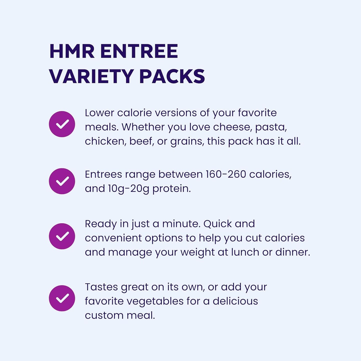 HMR Pasta Classics Entree Bundle 1 ea Penne Pasta w/Meatballs, 1 ea Rotini Chicken Alfredo, 2 ea Cheese & Basil Ravioli, and 2 ea Creamy Mac & Cheese, 7-8 oz, 6 Ready to Eat Meals