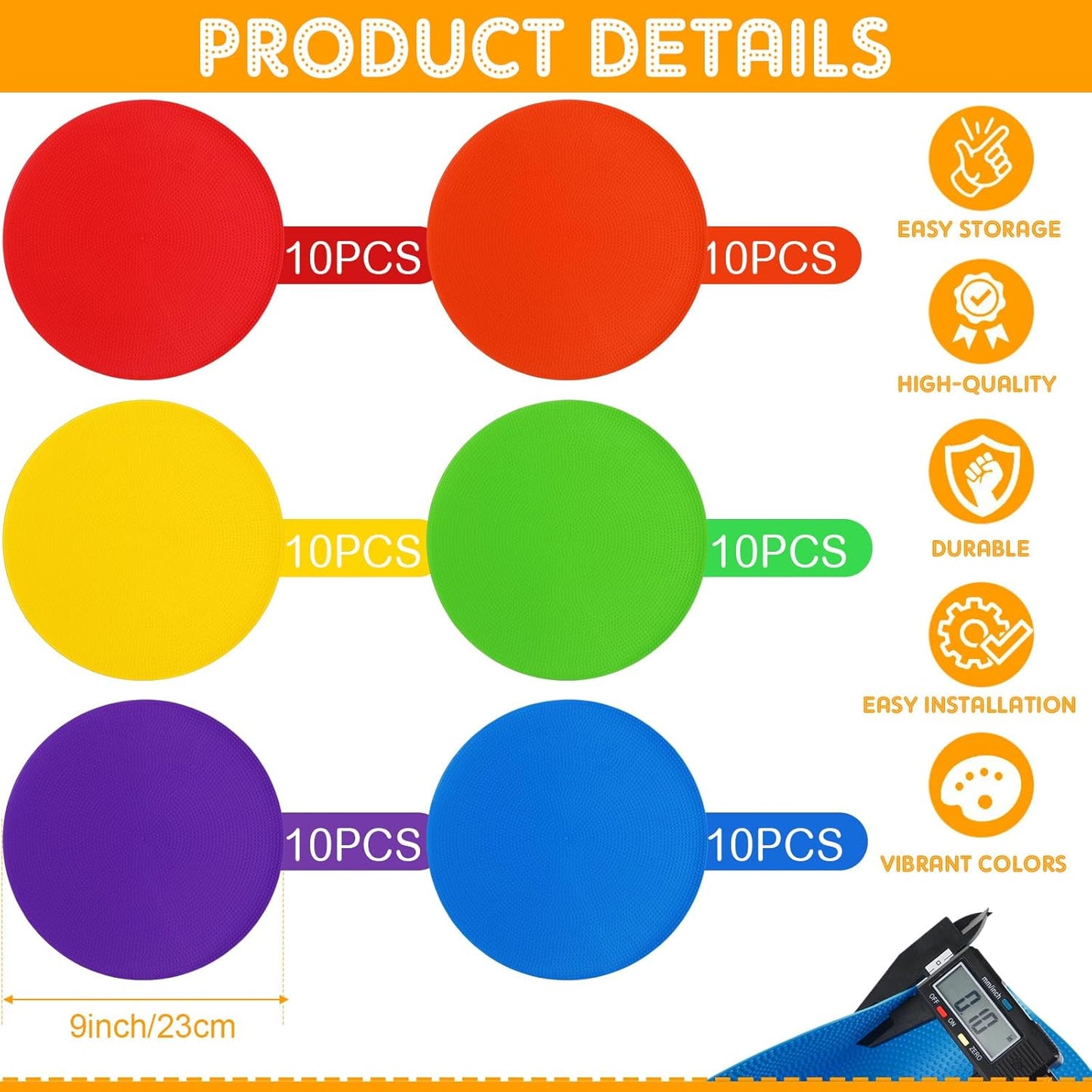 TPE Floor Spot Markers Dots for Gym Flat Non Slip Spot Marker Dance Dot for Classroom Gym Sports Soccer Basketball Agility Training Field Marking Equipment