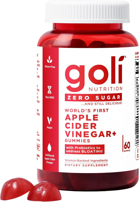 Goli Zero Sugar Apple Cider Vinegar Gummies - Vitamin B12, Probiotics to Address Bloating. No Artificial Sweeteners, No Sugar Alcohols. Vegan, Plant Based, Non-GMO, Gluten-Free & Gelatin Free. (1)