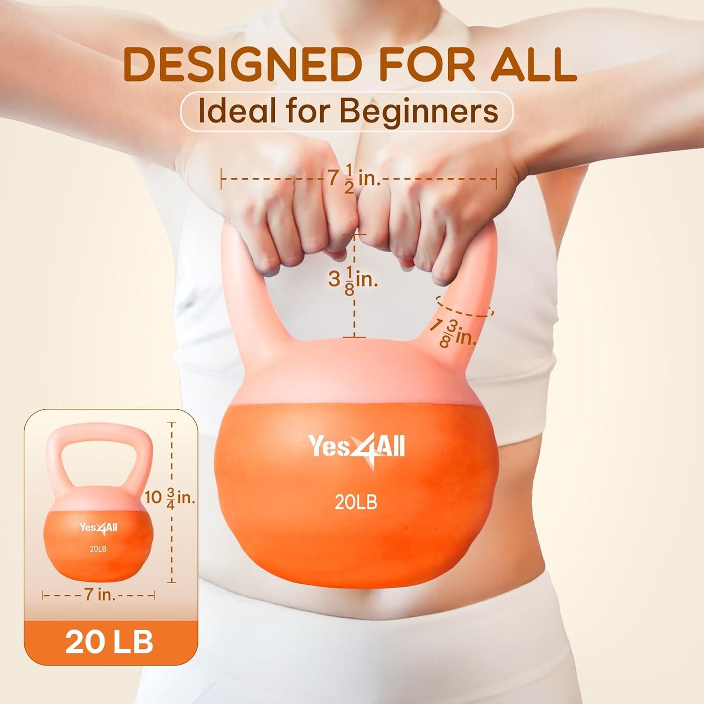 Yes4All Soft Kettlebell, PVC Kettlebells Exercise Weights & Color-Coded Strength Training Kettlebells with 4 Options (5,10,15,20lb), Gentle Hand Weights for Women at Home