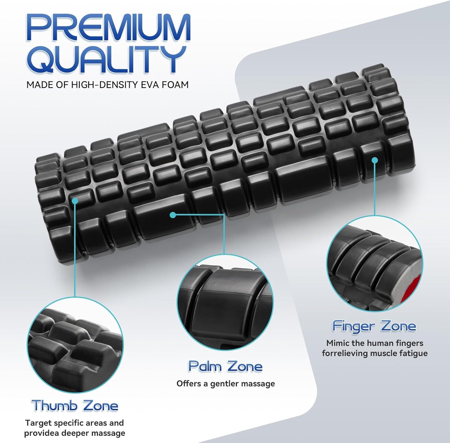 Foam Roller High Density Foam Roller Set for Deep Tissue Muscle Massage, 18" Trigger Point Fitness Exercise Massage Roller, Self-Myofascial Release for Whole Body (Black)