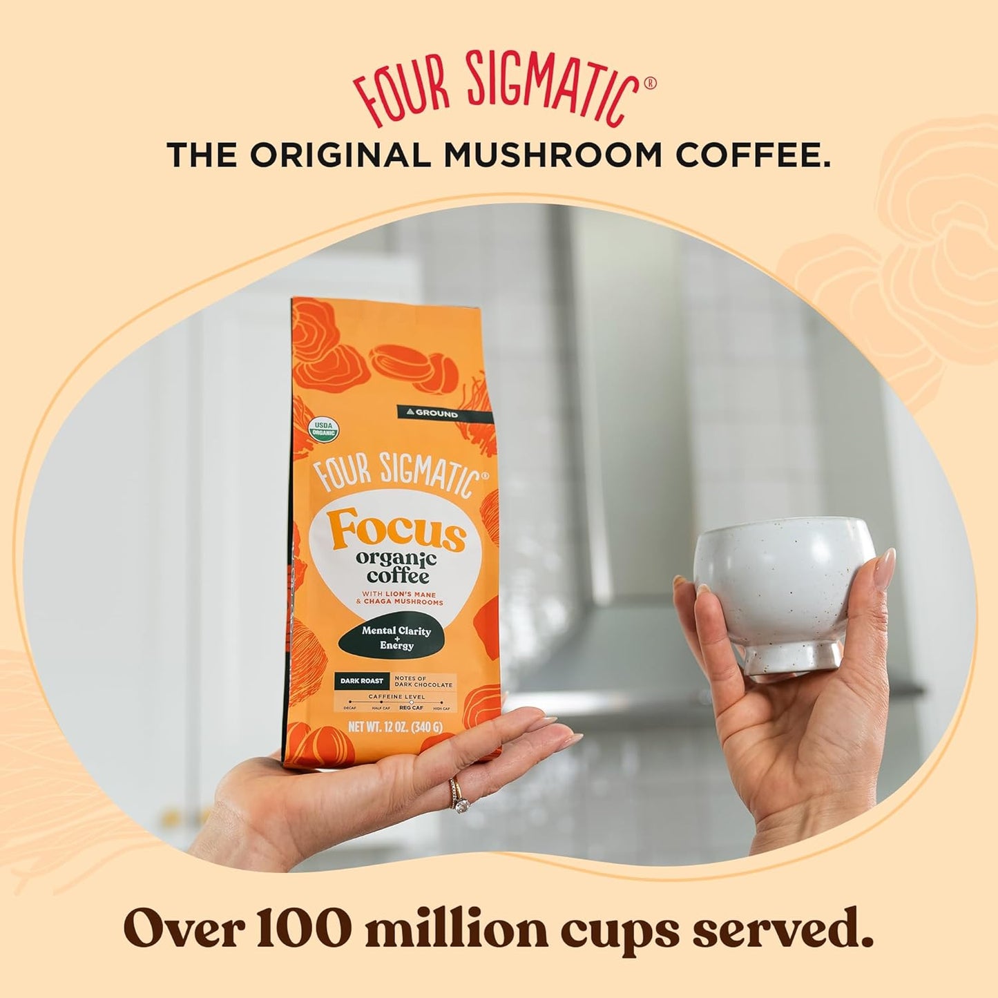 Four Sigmatic Focus Mushroom Coffee | Organic Ground Coffee with Lion's Mane Mushroom and Chaga for Better Focus and Immune Support | 12oz Bag