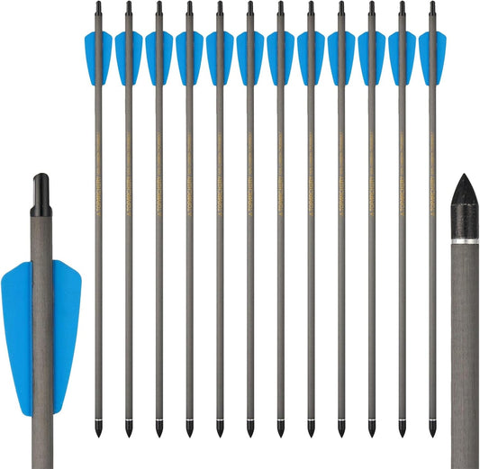 Crossbow Bolts 15 Inch Archery Carbon Crossbow Arrows with Moon Nocks Hunting Archery Arrows（12pcs
