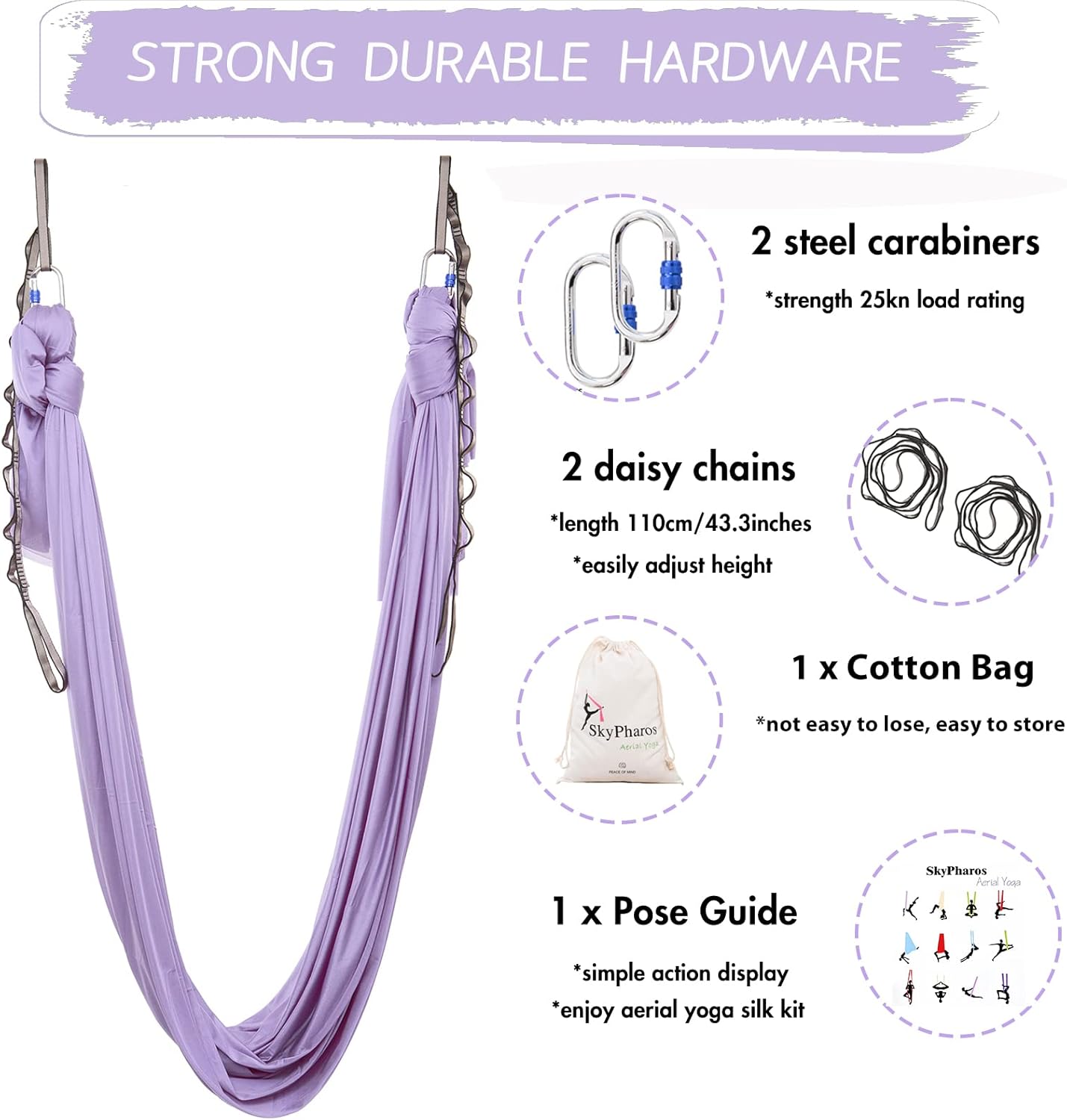 5.5 Yards Aerial Silks Yoga Swing Set - Aerial Yoga Hammock Kit Anti-Gravity Flying for Fitness, Low/Non Stretch Nylon Tricot Fabric Hardware Included for Dance