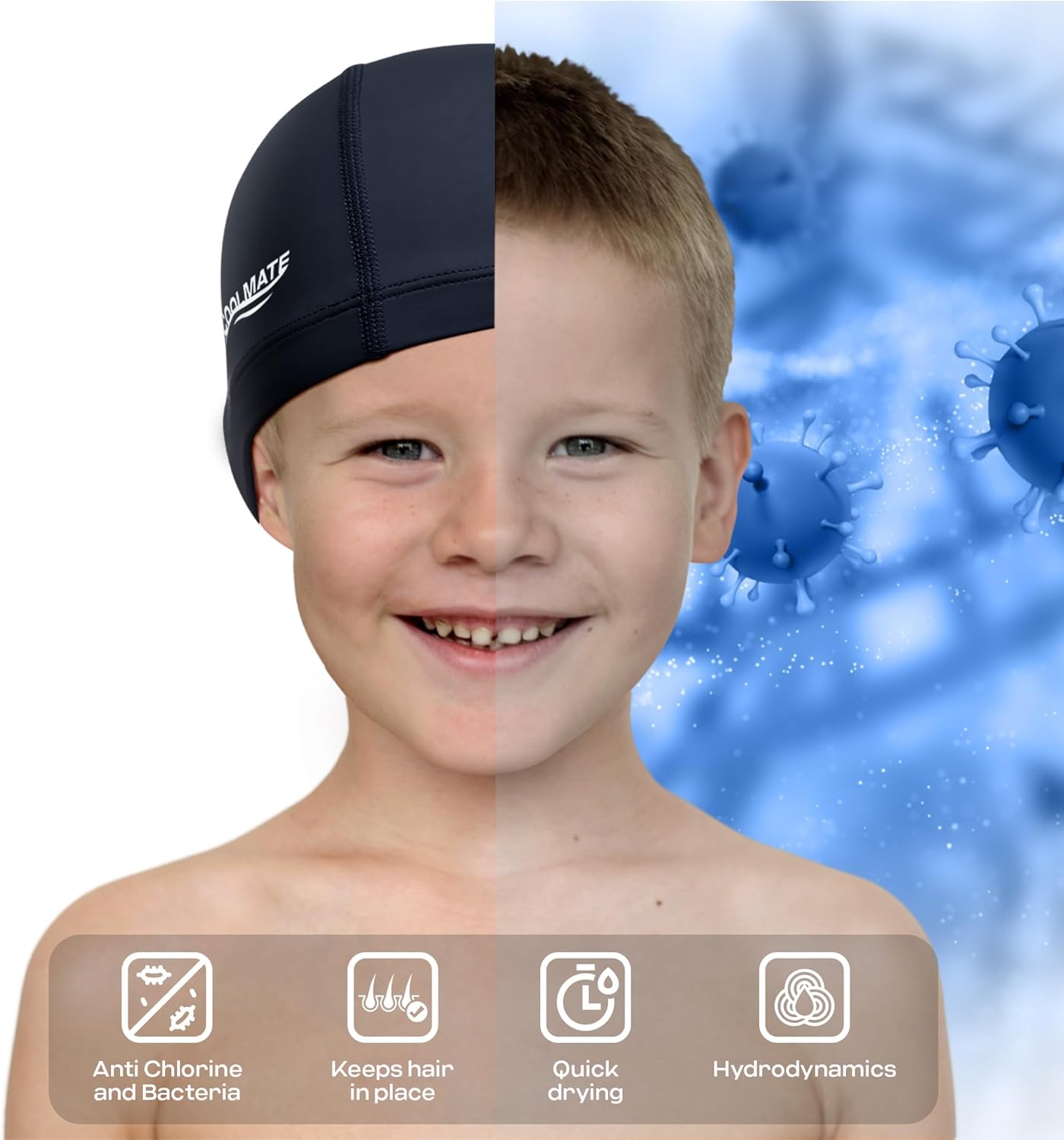 COOLMATE Fabric Swim Cap for Adult Women Men Kid 3 4 6 8 14 16, Silicone Water Resistant Layer, Cloth Swim Cap Gifts for Swimmers, Lightweight for Pool, Lap Swimming (1 pc)