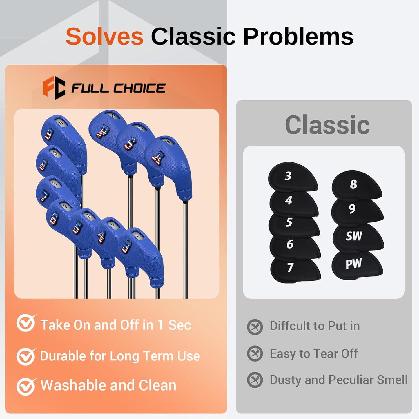 10pcs EVA Golf Club Covers – 7 Iron & 3 Wedge Covers with Numbers – Washable, Wear-Resistant Protection – Easy On & Off for Golf Irons & Wedges