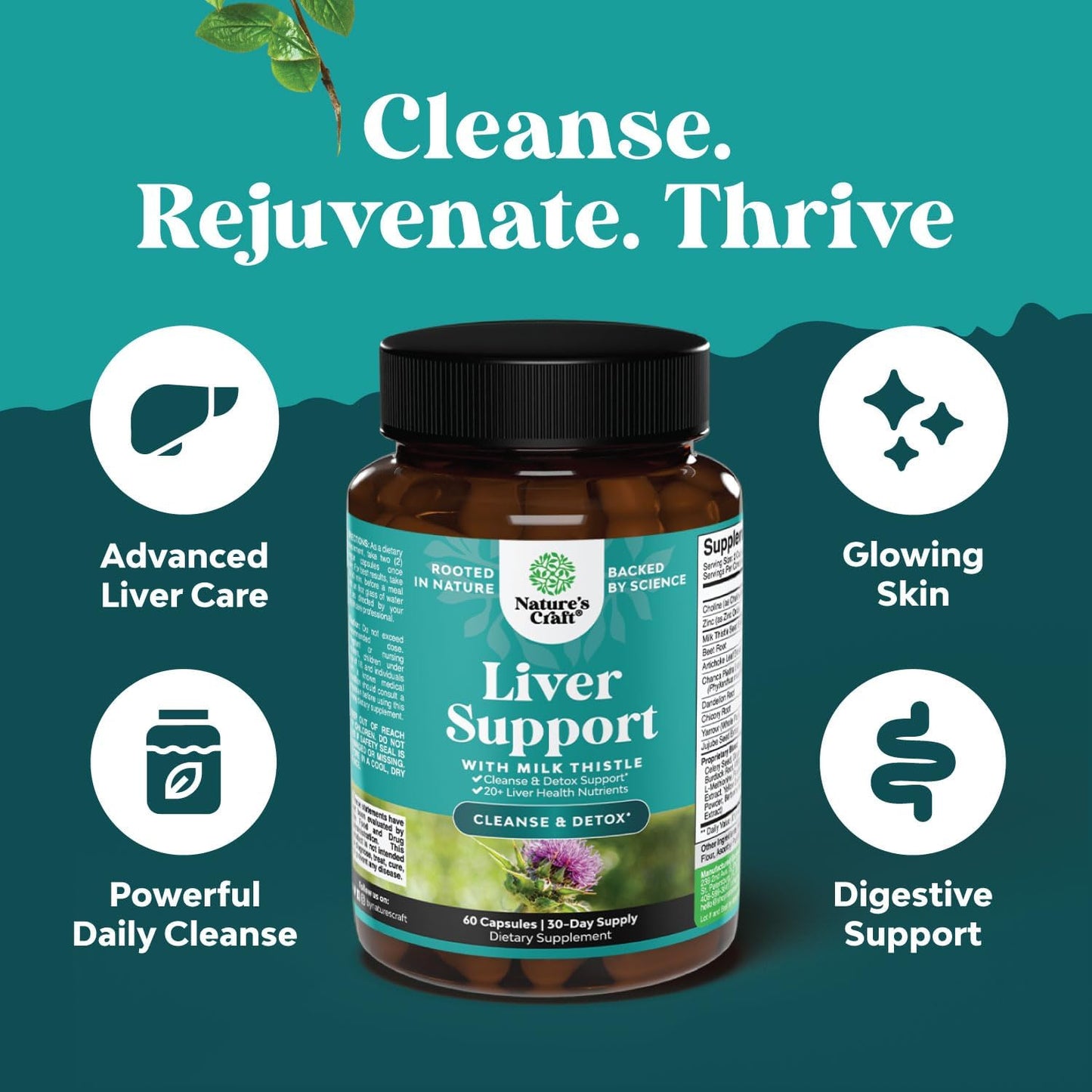 Natures Craft Liver Cleanse Detox & Repair 2 Pack Bundle - Herbal Liver Support Milk Thistle Supplement - Silymarin Milk Thistle Supplements with Dandelion Root, Choline, Beetroot & Artichoke Extract
