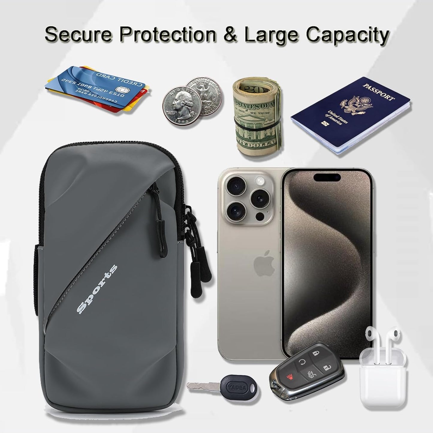 Cell Phone Armbands Running Phone Holder Armband, Shoulder Holster Phone Purse Crossbody Bag Pouch (Gray)