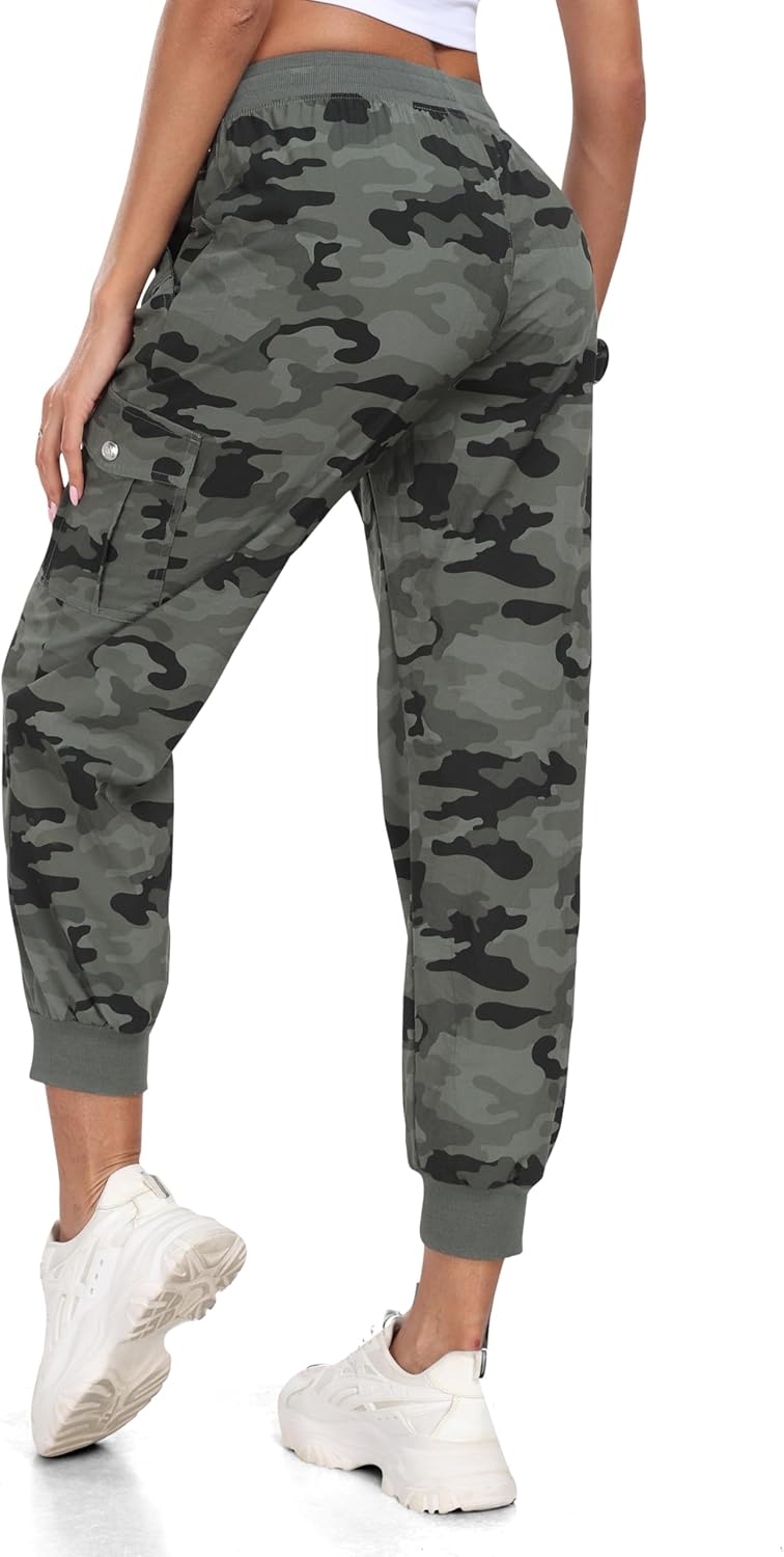 MoFiz Women's Outdoor Cargo Pants Lightweight Joggers Elastic Waist Athletic Hiking Sweatpants Casual Travel Pant with Pocket