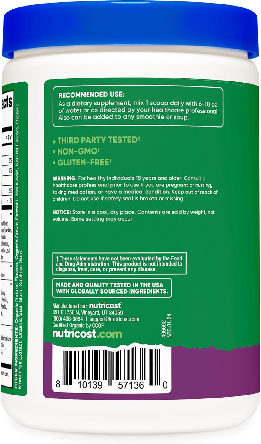 Nutricost Organic Super Greens Powder (30 Servings) Mixed Berry Flavor - Superfood Supplement Drink Mix