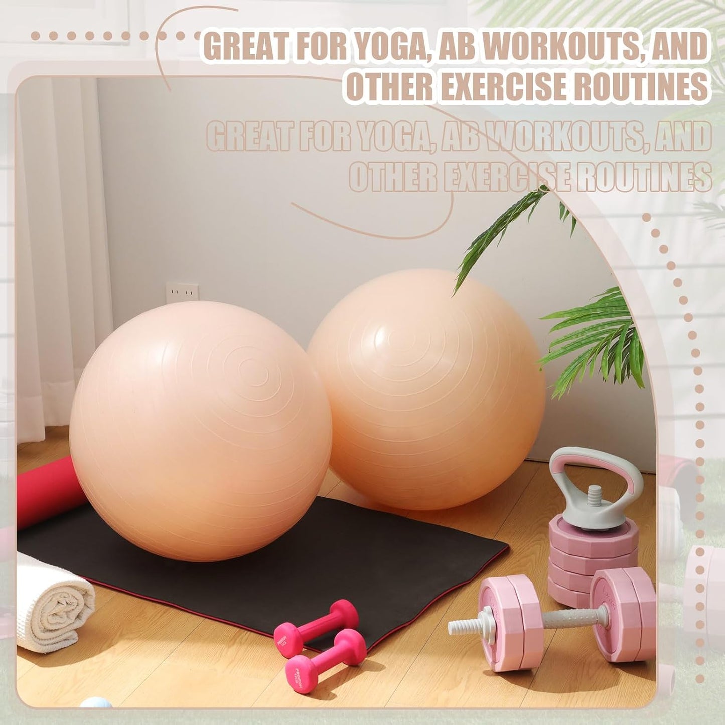 Leyndo 4 Pcs 26 Inch Yoga Exercise Ball Pilates Pregnancy Birthing Fitness Ball with Quick Pump Anti Burst for Improved Posture, Balance, Yoga, Pilates, Training