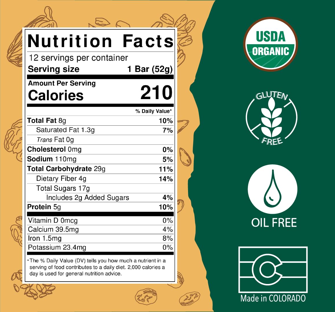 BAR-U-EAT Gluten-Free, Organic, Soft & Chewy Energy Bar. Whole Food Ingredients | Compostable Packaging | No Artificial Sugar | Healthy Snacks (Oatmeal Raisin 12 Pack)