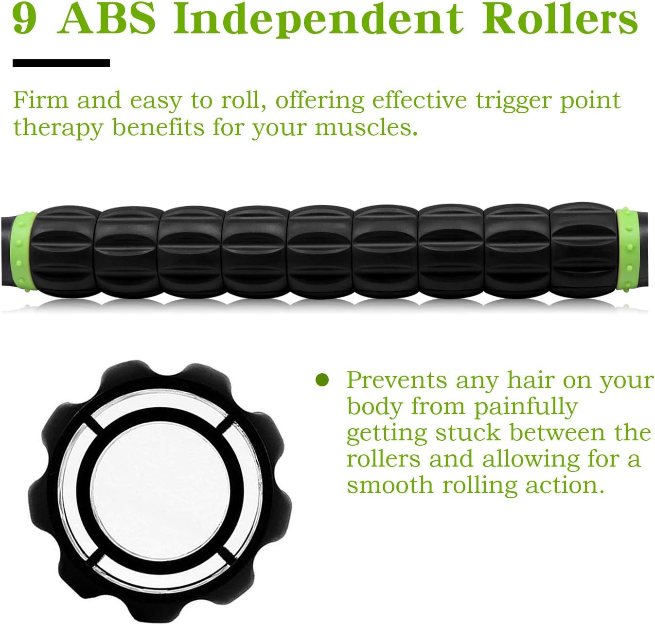 Muscle Roller Massage Roller Stick for Athletes, Help Reducing Muscle Soreness Cramping Tightness Leg Arms Back Calves Muscle Massager（Green - Black- 18 inch）