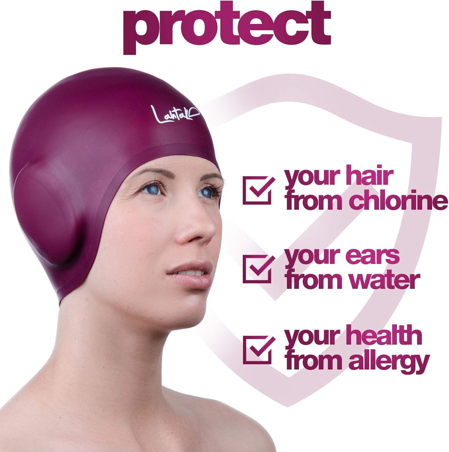 3D Swim Caps - Ear Protection Swimming Cap for Women & Men - Silicone, Waterproof - Fits Long & Short Hair - Adult & Youth