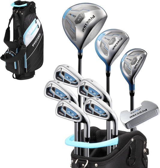 Precise AMG Complete Womens Golf Clubs Set, Includes Driver, Fairway, Hybrid, 6-PW Irons, Putter, Stand Bag, 3 H/C's, Golf Clubs Women Right Handed, Regular & Petite Sizes