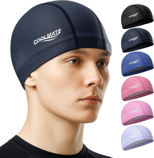 COOLMATE Fabric Swim Cap for Adult Women Men Kid 3 4 6 8 14 16, Silicone Water Resistant Layer, Cloth Swim Cap Gifts for Swimmers, Lightweight for Pool, Lap Swimming (1 pc)