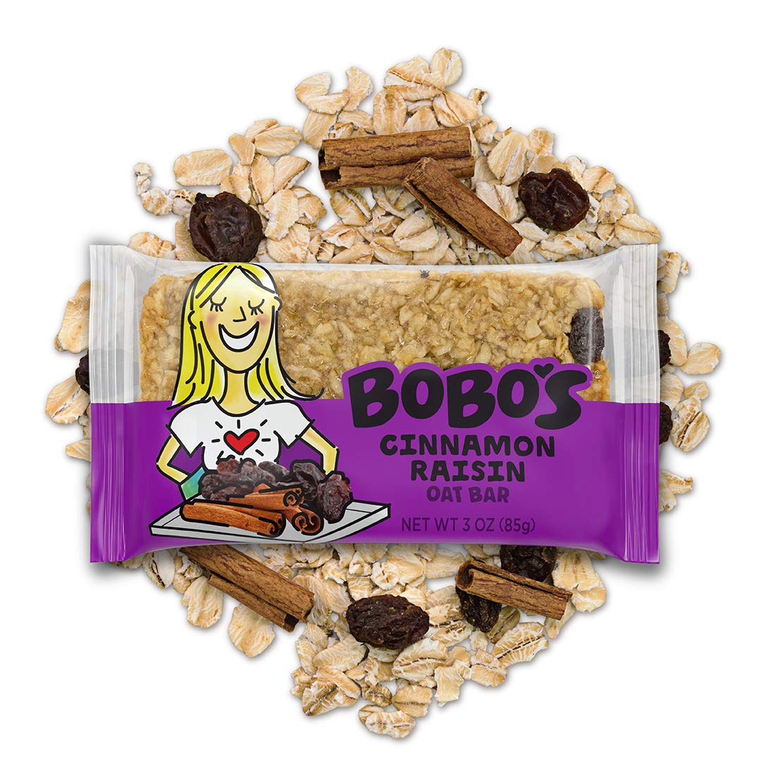 Bobo's Oatmeal Bars, Cinnamon Raisin, Gluten Free Vegan Whole Grain Oat Bars, Pack of 12