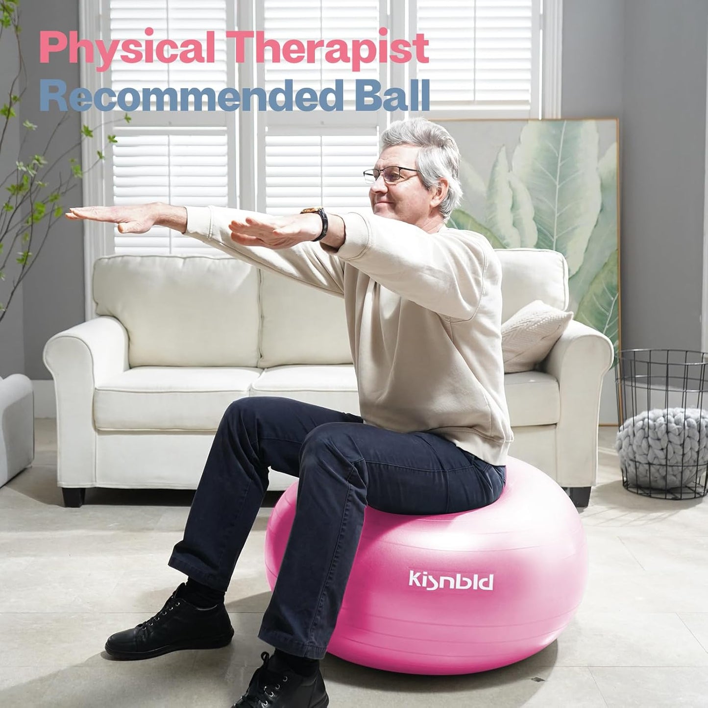 Exercise Ball, Extra Thick Yoga Ball for Workout Pregnancy Stability, 4 Sizes Anti-Burst Balance Ball with Foot Pump - Heavy Duty Fitness Ball Chair for Office, Home & Gym