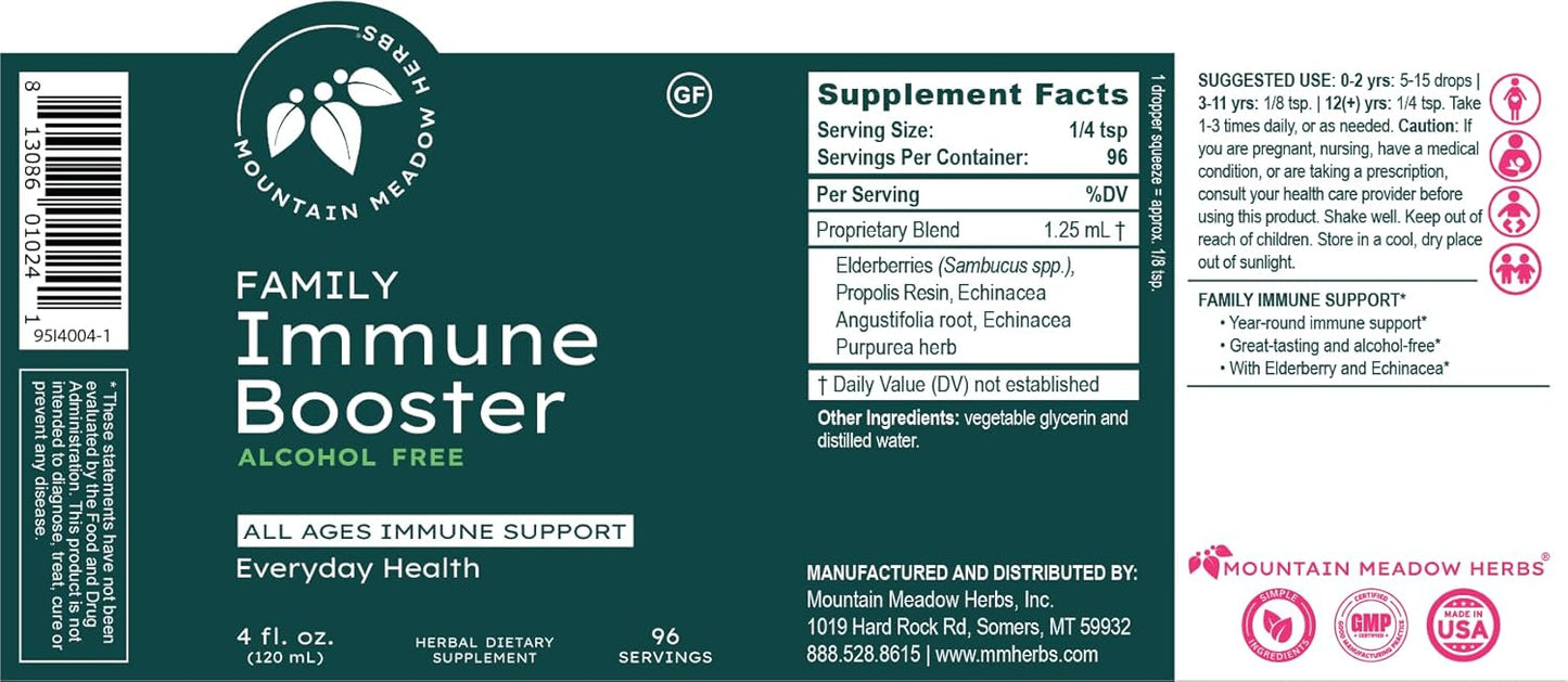 Mountain Meadow Herbs Family Immune Booster Extract with Sambucus Elderberry and Echinacea | Optimal Immune Support for The Whole Family | Tincture, 4 oz