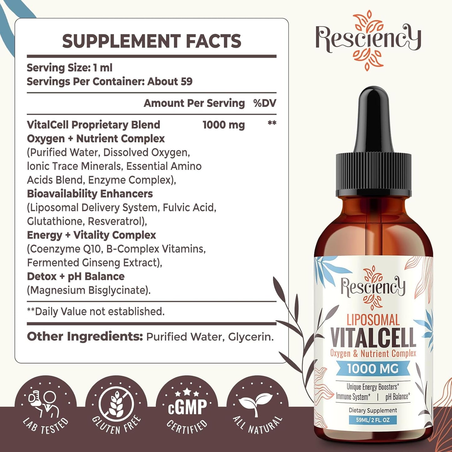 13-in-1 Liquid Oxygen & Nutrient Supplement for Energy, Altitude Support, Performance, Antioxidant, Immune, Fatigue & Detox, Liposomal for High Absorption, pH Balance, Organic, Gluten Free, 2 Fl Oz