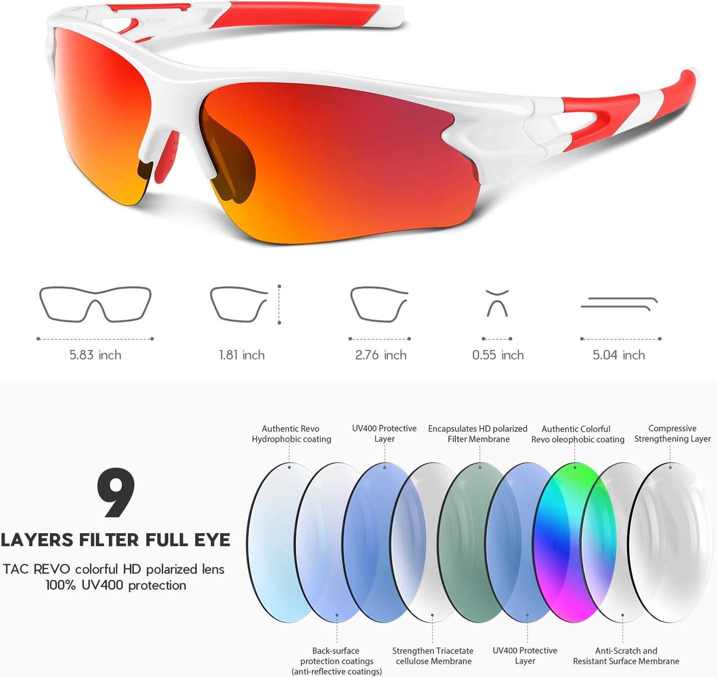 BEACOOL Polarized Sports Sunglasses for Men Women Youth Baseball Fishing Cycling Running Golf Motorcycle Tac Glasses UV400