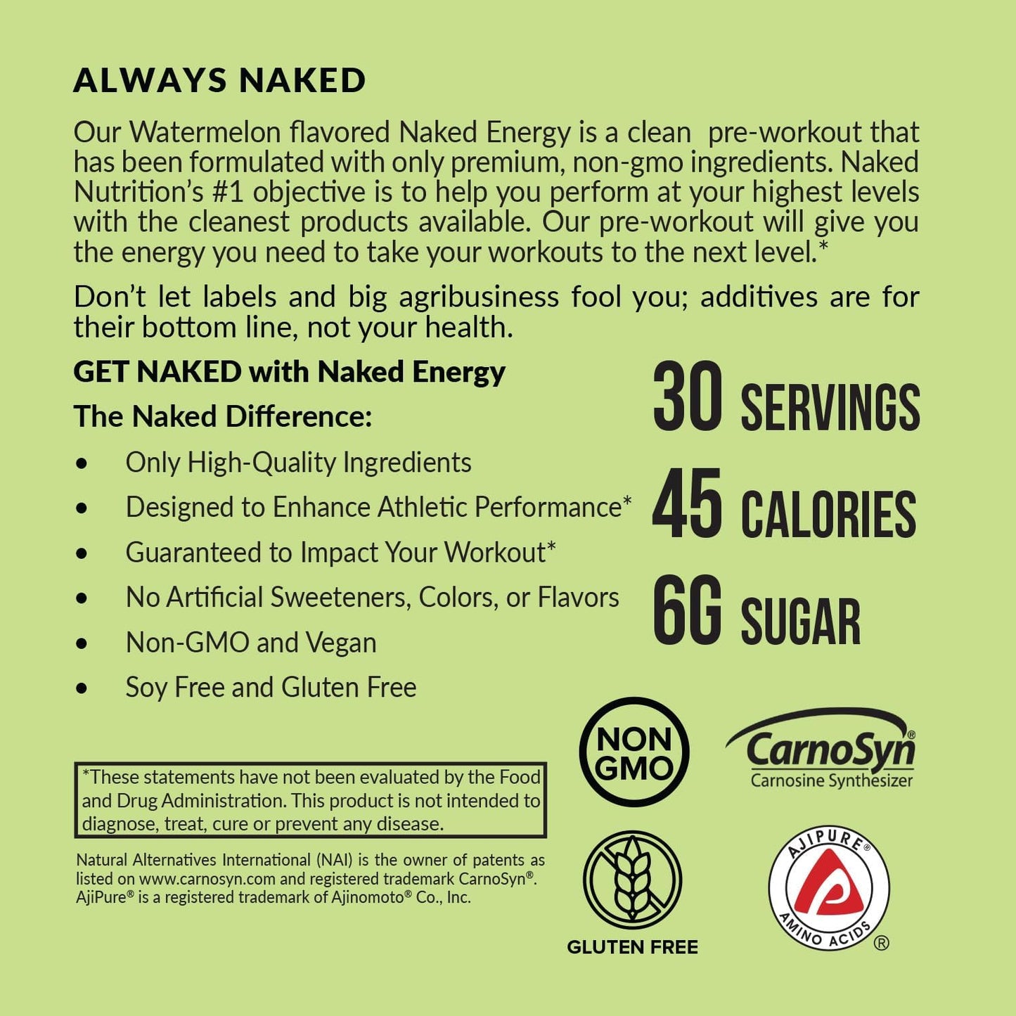 NAKED Watermelon Energy - Clean Pre Workout Supplement for Men and Women, Vegan Friendly, No Added Sweeteners, Colors Or Flavors - 30 Servings
