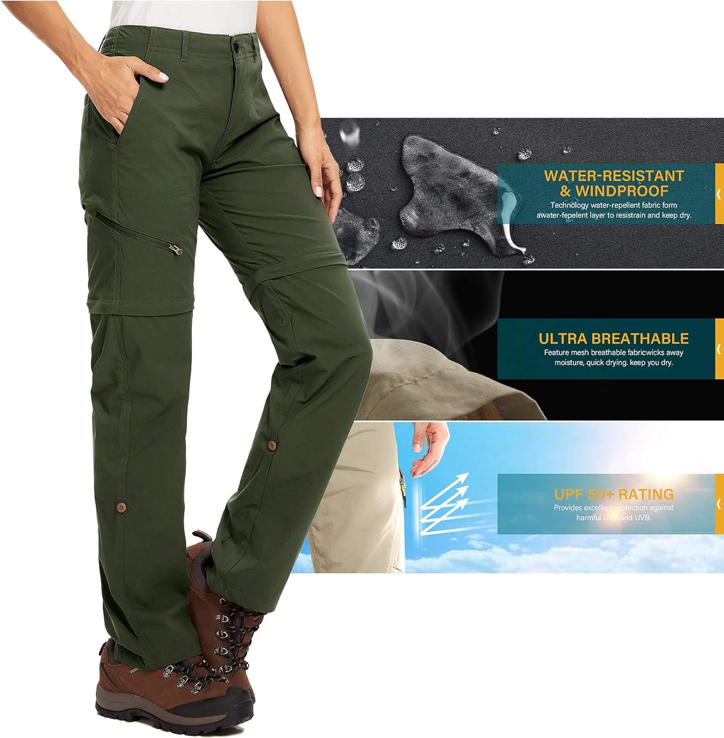 Women's Hiking Pants Convertible Zip Off Lightweight Quick Dry Outdoor Travel Camping Safari fising Pants