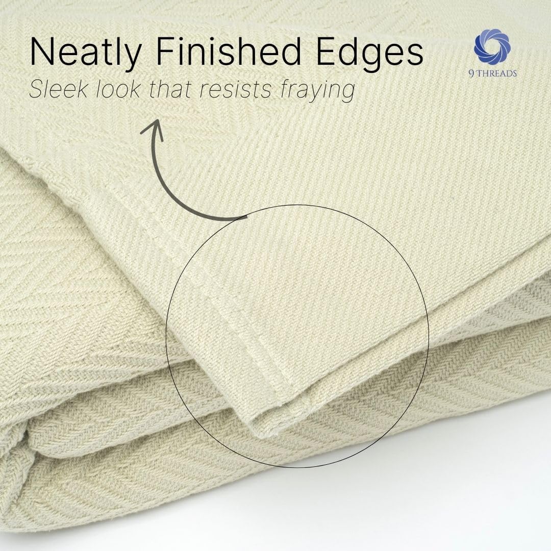 100% Cotton Herringbone Weave Blankets, 108" X 90" King, Throw Blanket for Bed, All Season Cotton Blanket, Cozy Blanket,Throws & Bed Blanket, Throw Blanket for Couch, Modern Home Decor -Sage
