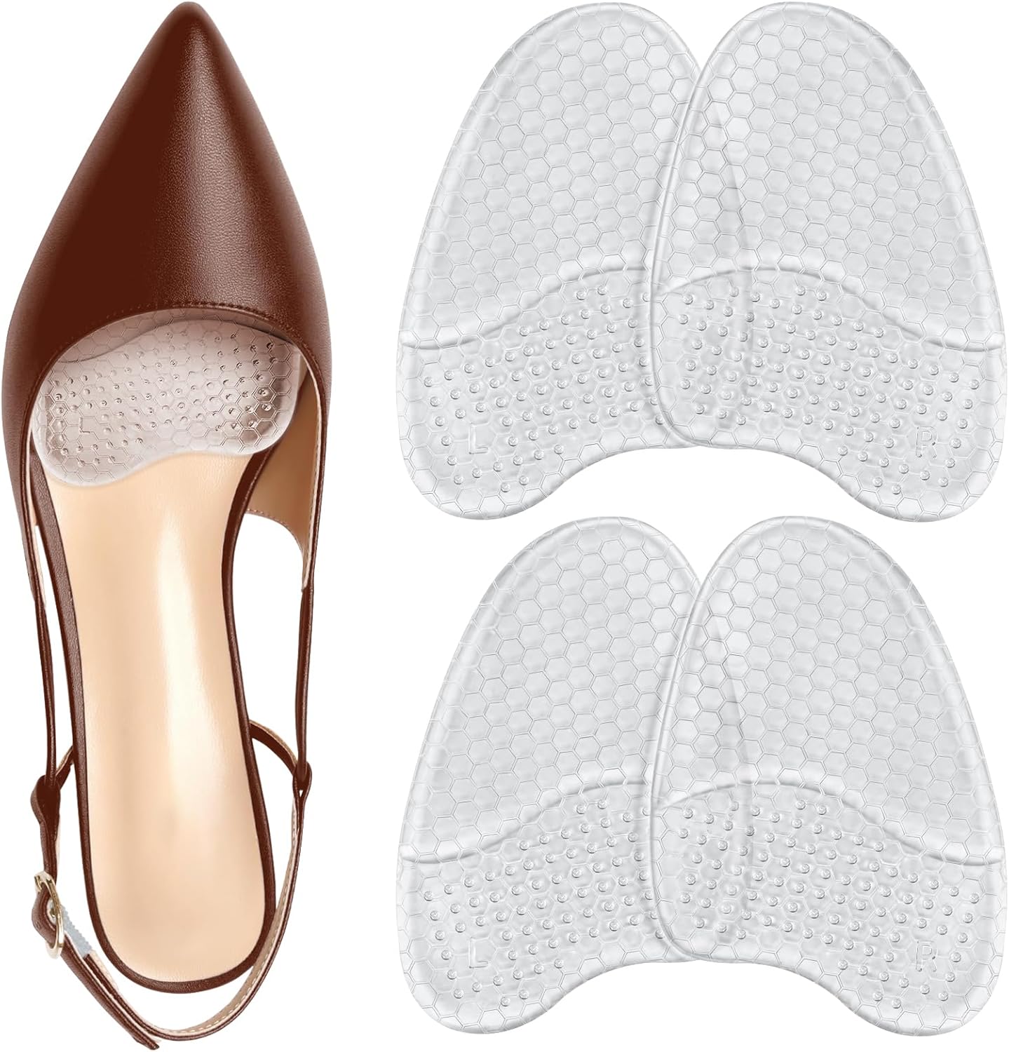 Metatarsal Pads for Women, Ball of Foot Cushions, Heel Inserts, High Heel Comfort Pads (2 Pairs), Anti Slip, Invisible Design