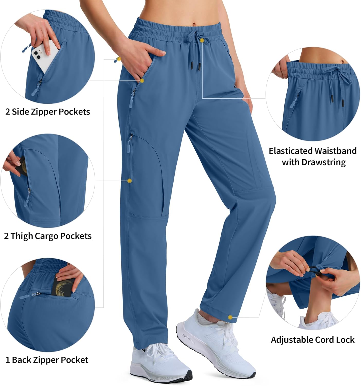 Women's Hiking Pants Quick Dry Lightweight Cargo Pants UPF 50 Water Resistant Zipper Pockets for Golf Travel Work Camping